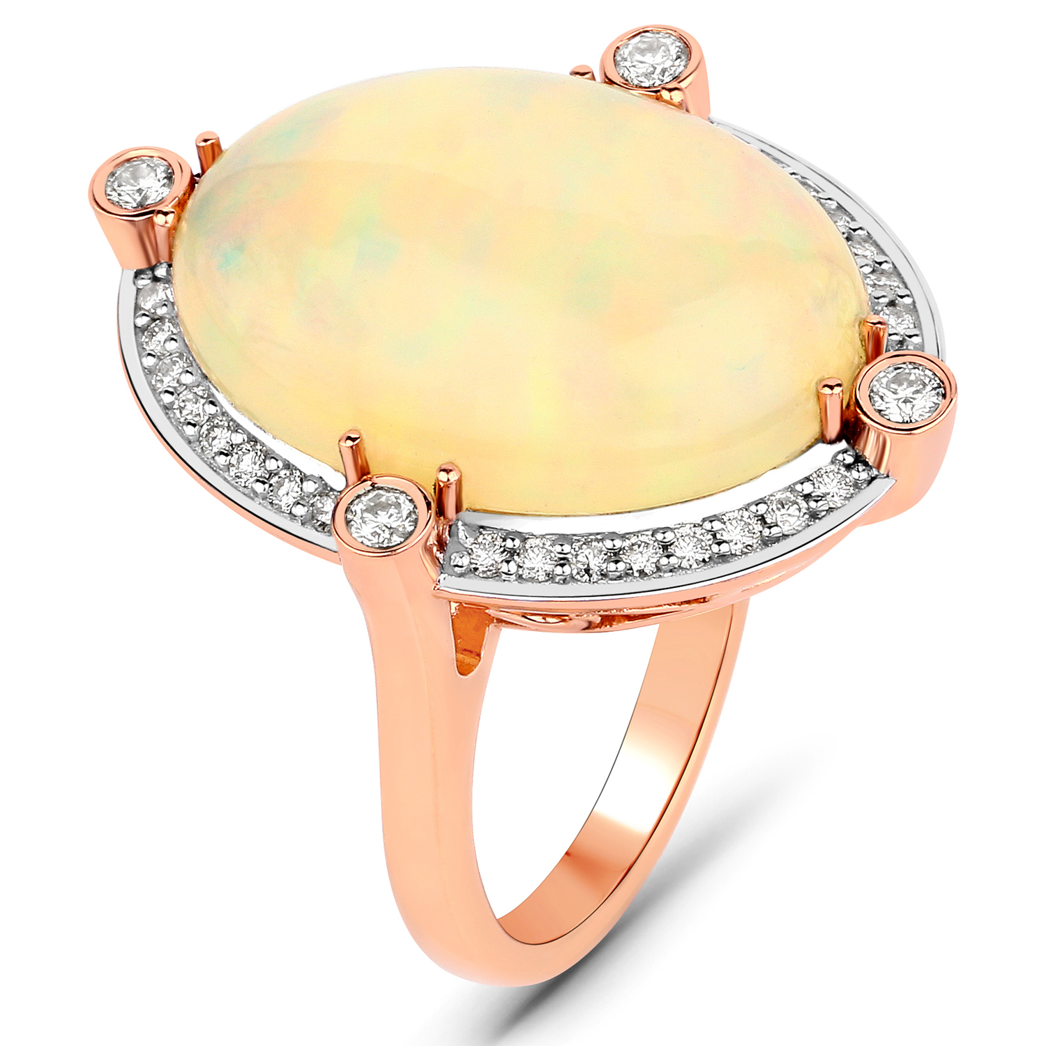8.68 Carat Genuine Ethiopian Opal and White Diamond 14K Rose Gold Ring