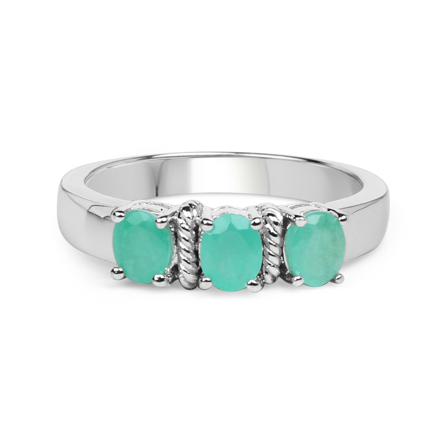 0.78 Carat Genuine Emerald .925 Sterling Silver Ring