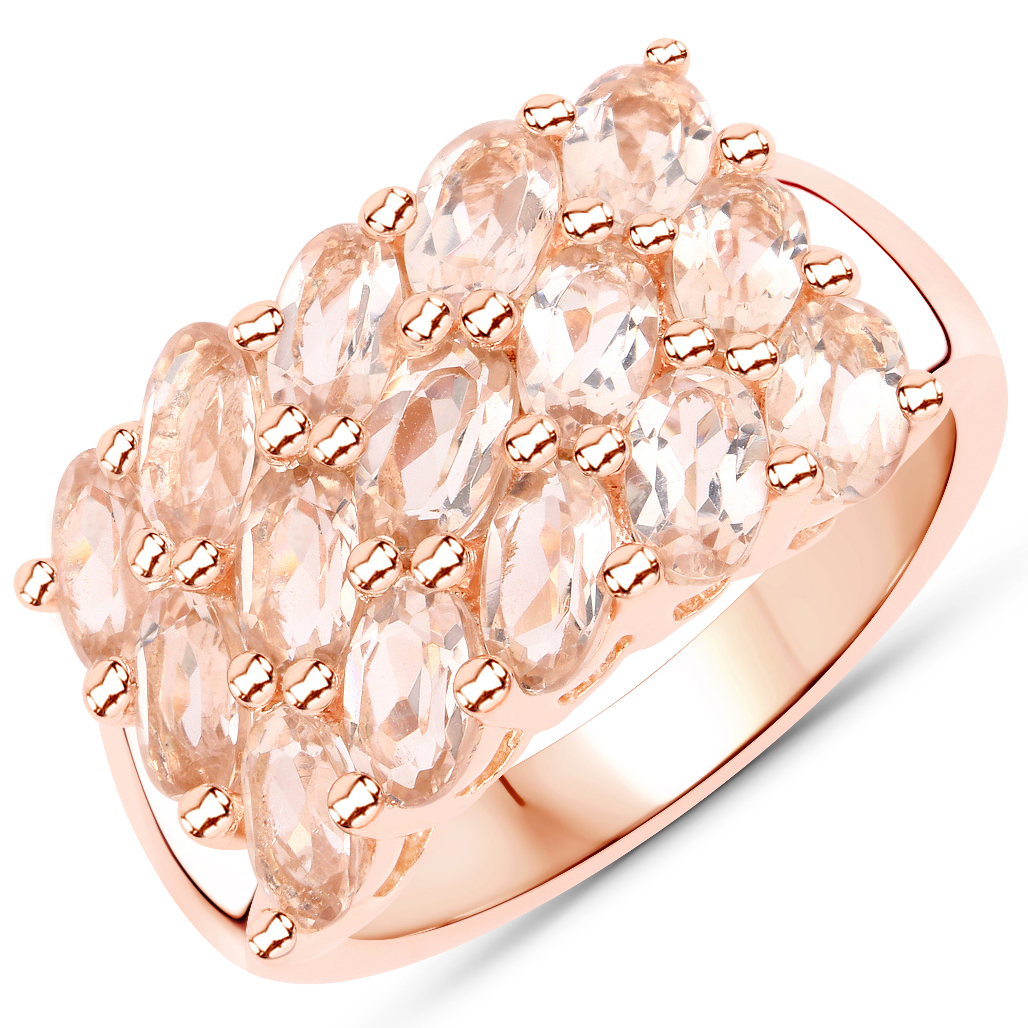 18K Rose Gold Plated 3.30 Carat Genuine Morganite .925 Sterling Silver Ring