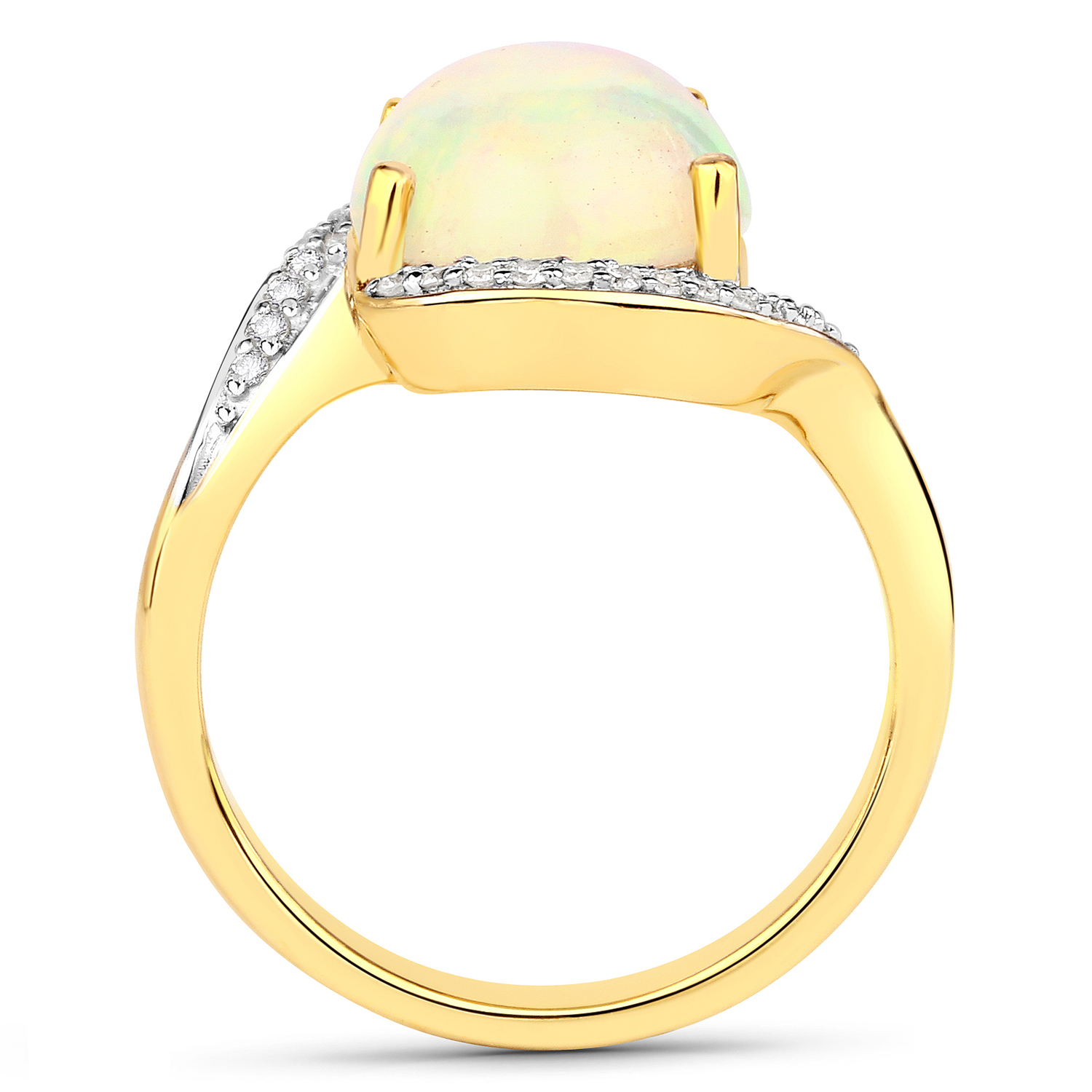 3.15 Carat Genuine Ethiopian Opal and White Diamond 14K Yellow Gold Ring