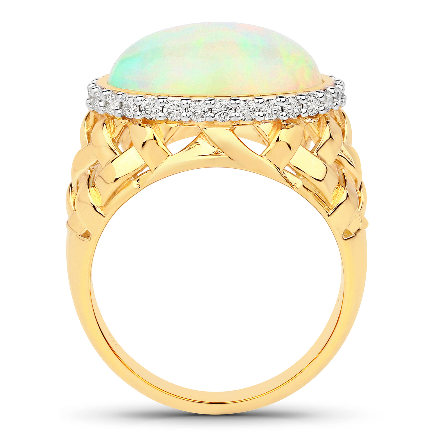 5.41 Carat Genuine Ethiopian Opal and White Diamond 14K Yellow Gold Ring