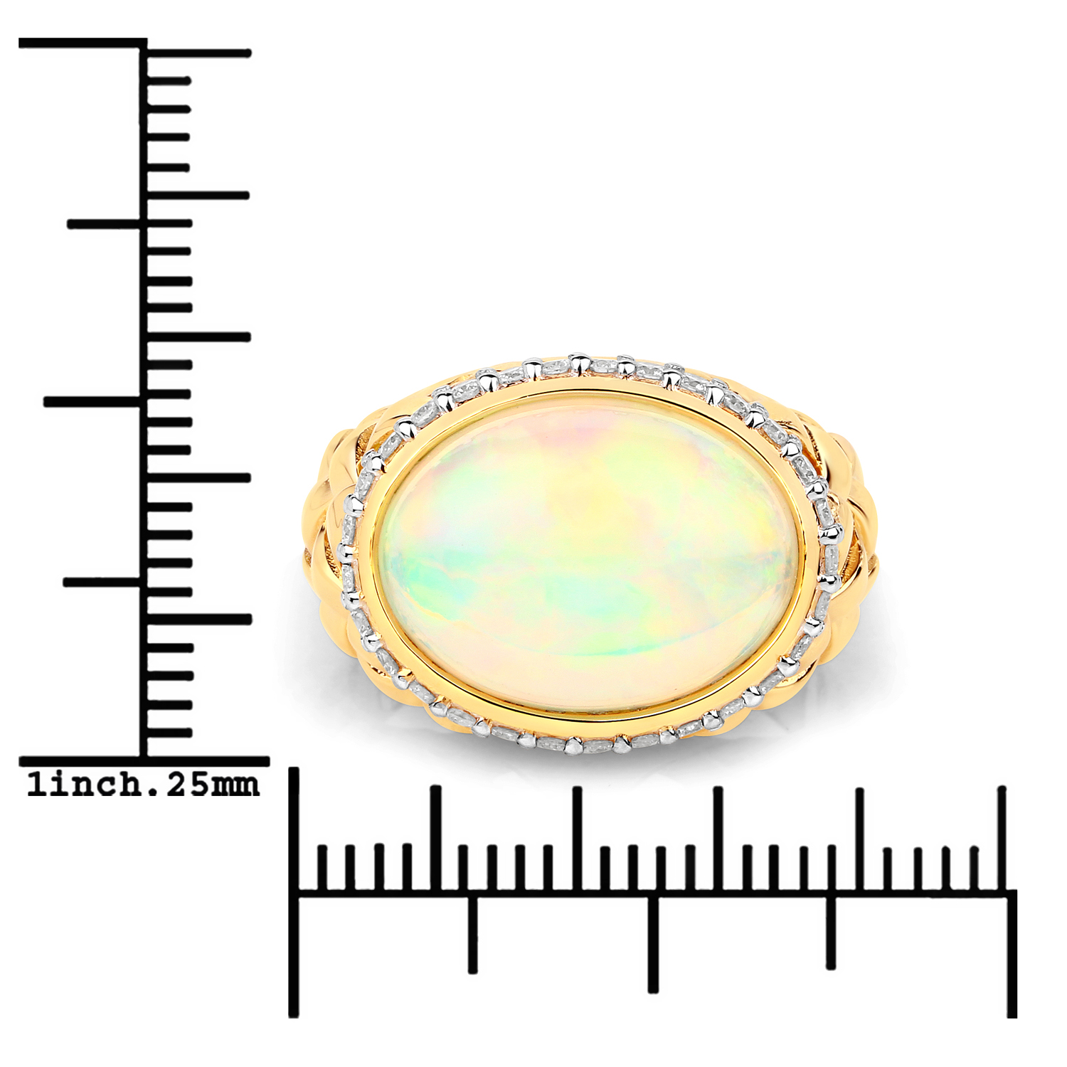 5.41 Carat Genuine Ethiopian Opal and White Diamond 14K Yellow Gold Ring