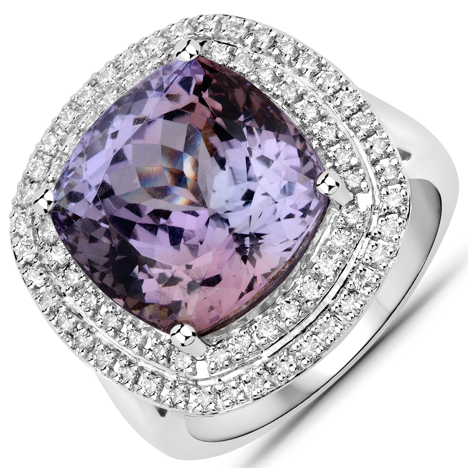 12.20 Carat Genuine Tanzanite and White Diamond 14K White Gold Ring