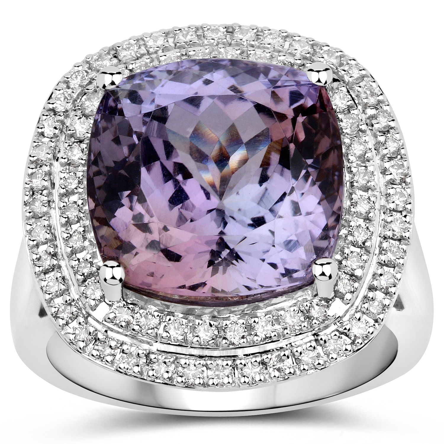 12.20 Carat Genuine Tanzanite and White Diamond 14K White Gold Ring