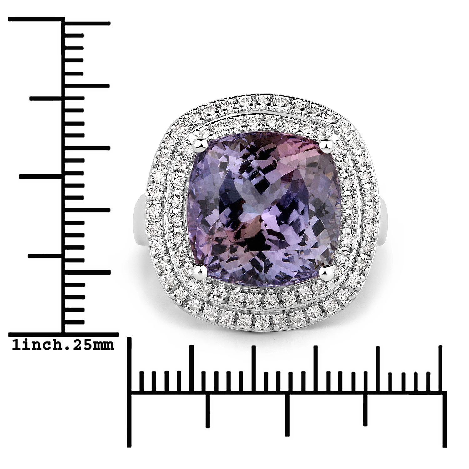 12.20 Carat Genuine Tanzanite and White Diamond 14K White Gold Ring