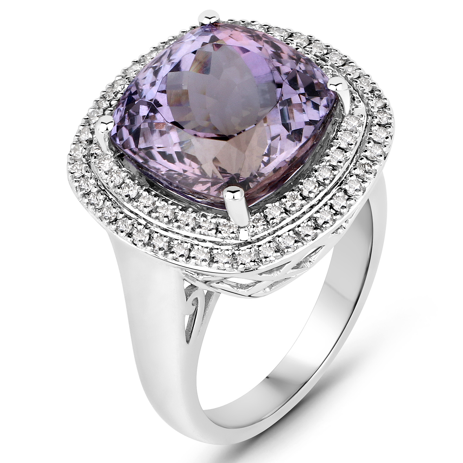 12.20 Carat Genuine Tanzanite and White Diamond 14K White Gold Ring