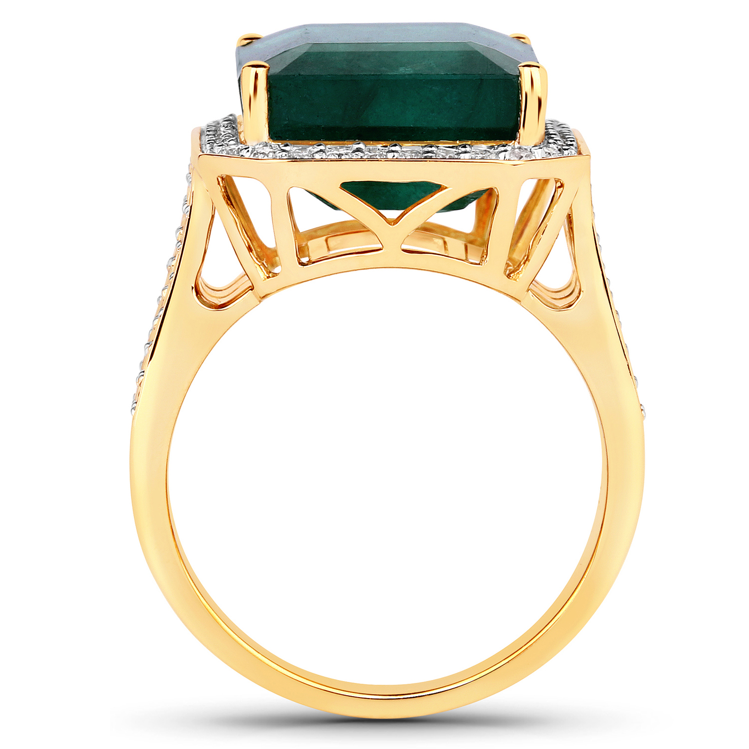 11.10 Carat Genuine Brazilian Emerald and White Diamond 14K Yellow Gold Ring