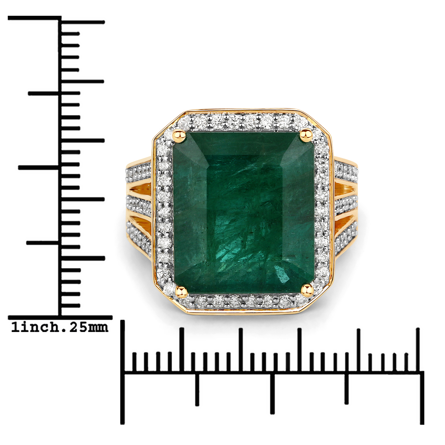 11.10 Carat Genuine Brazilian Emerald and White Diamond 14K Yellow Gold Ring