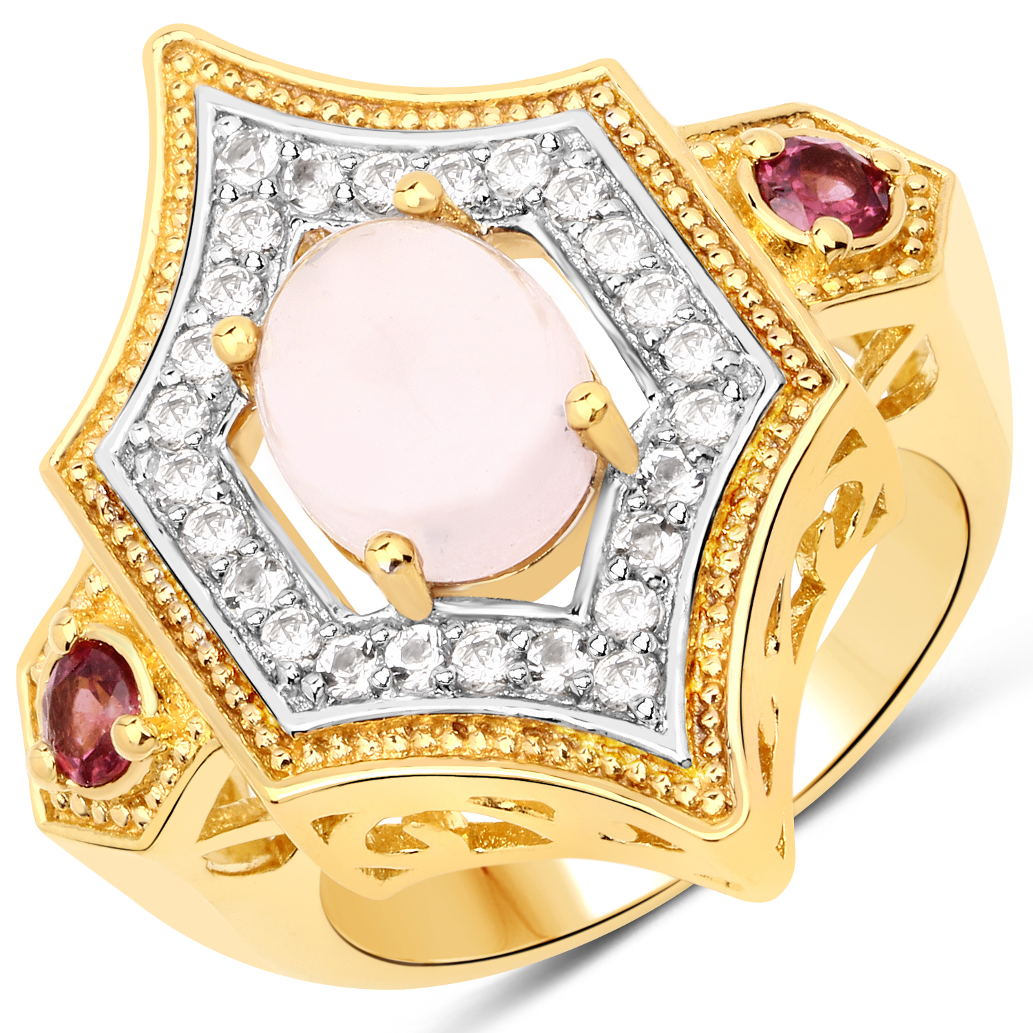 18K Yellow Gold Plated 2.90 Carat Genuine Multi Stones .925 Sterling Silver Ring