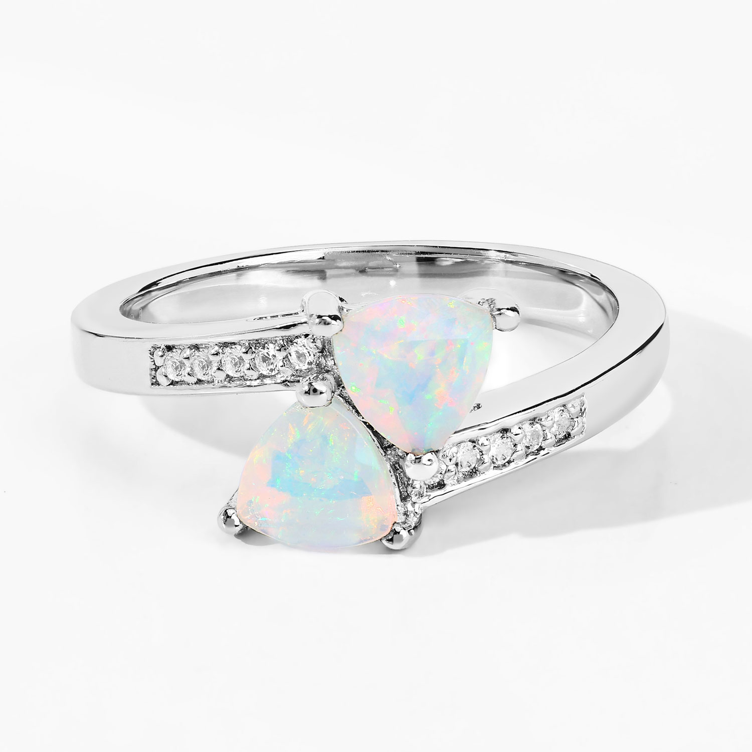 0.65 Carat Genuine Ethiopian Opal and Created White Sapphire .925 Sterling Silver Ring