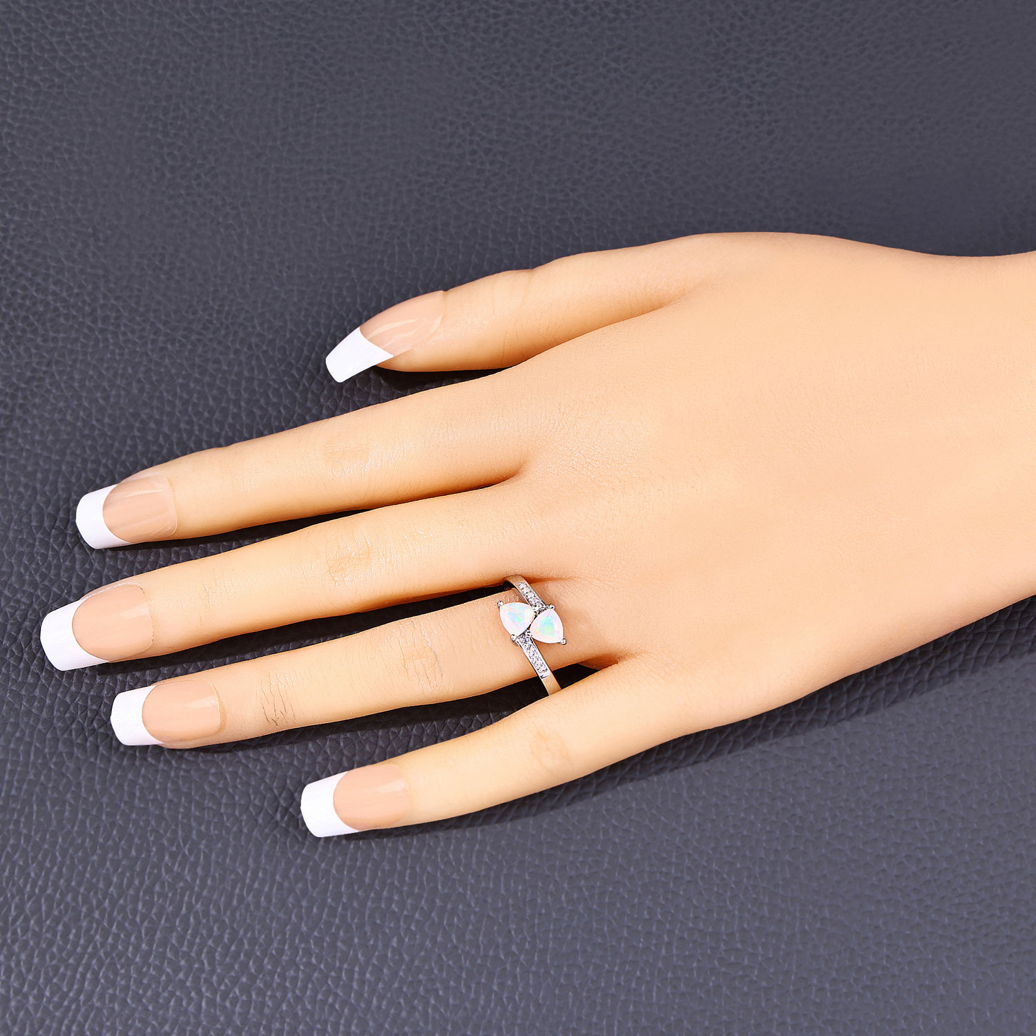 0.65 Carat Genuine Ethiopian Opal and Created White Sapphire .925 Sterling Silver Ring