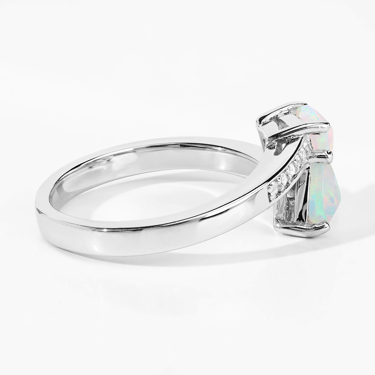0.65 Carat Genuine Ethiopian Opal and Created White Sapphire .925 Sterling Silver Ring