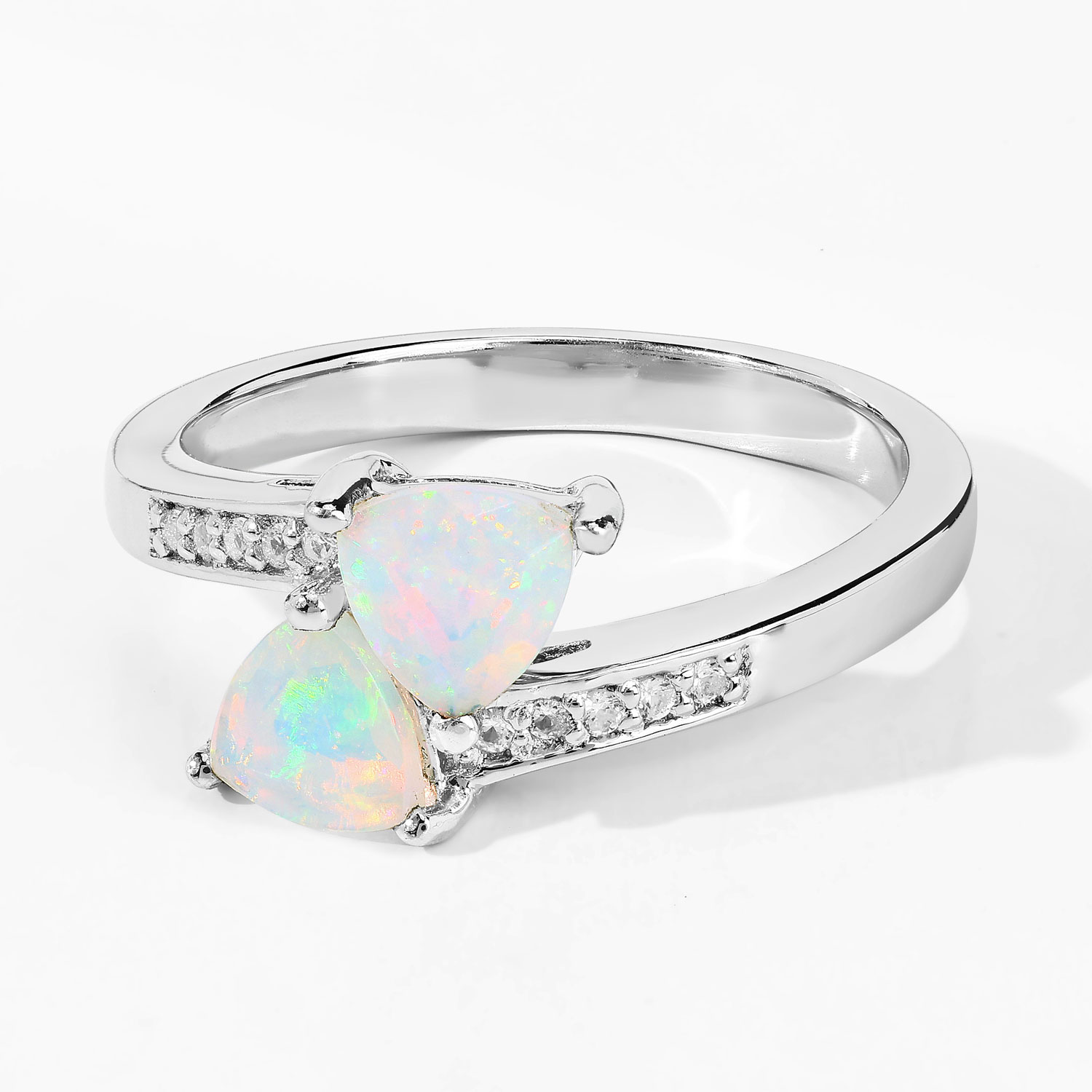0.65 Carat Genuine Ethiopian Opal and Created White Sapphire .925 Sterling Silver Ring