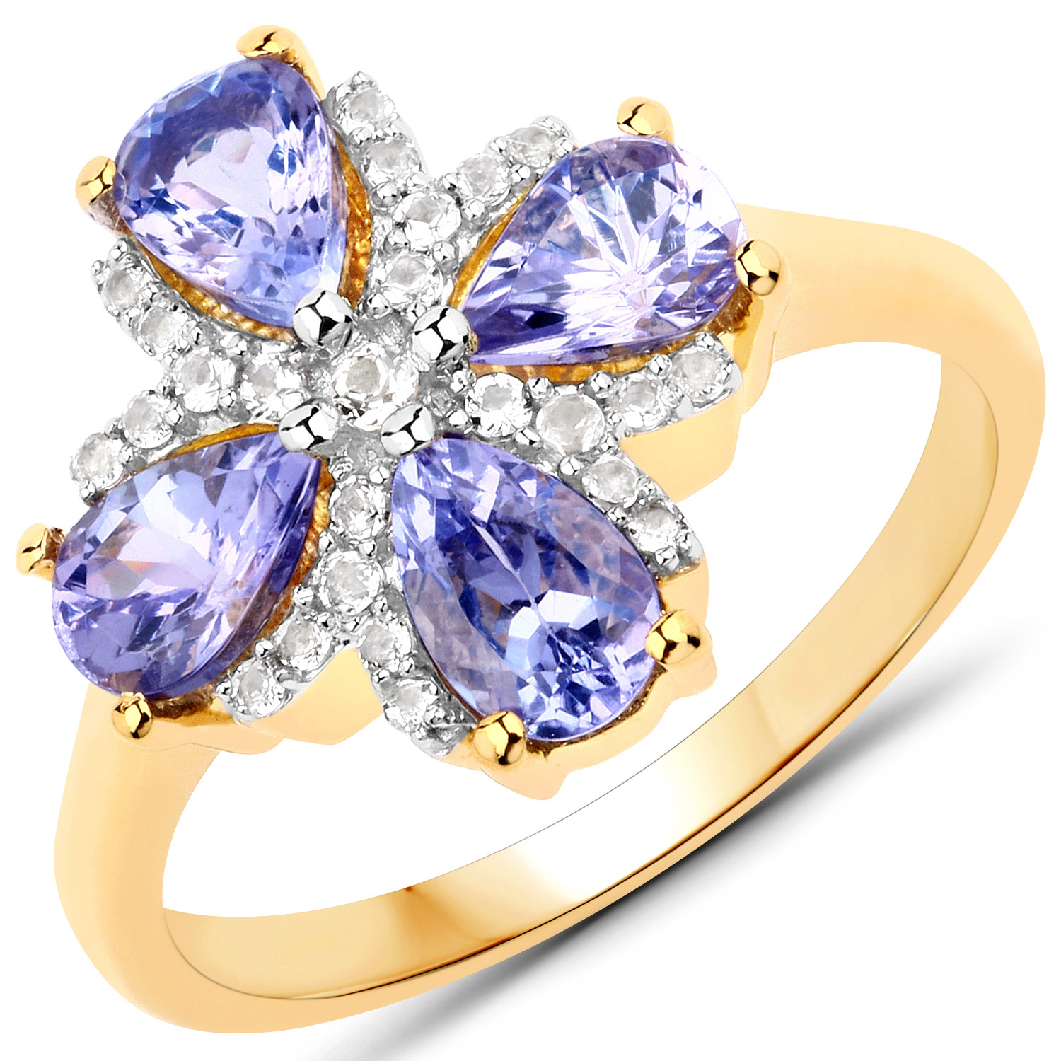 1.67 Carat Genuine Tanzanite and White Topaz .925 Sterling Silver Ring