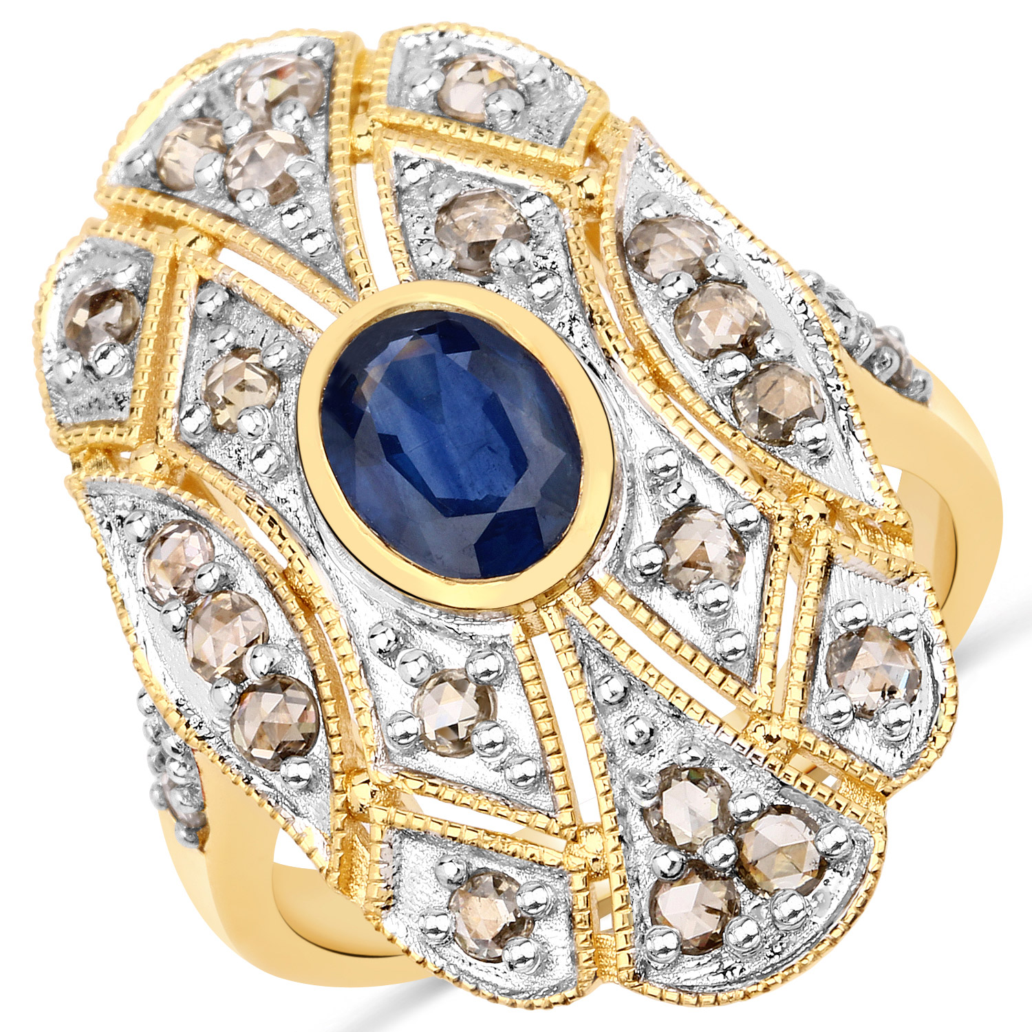 1.84 Carat Genuine Blue Sapphire and Diamond .925 Sterling Silver Ring