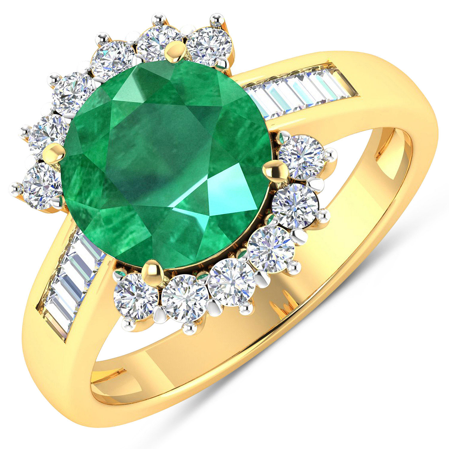 3.18 Carat Genuine Zambian Emerald and White Diamond 14K Yellow Gold Ring