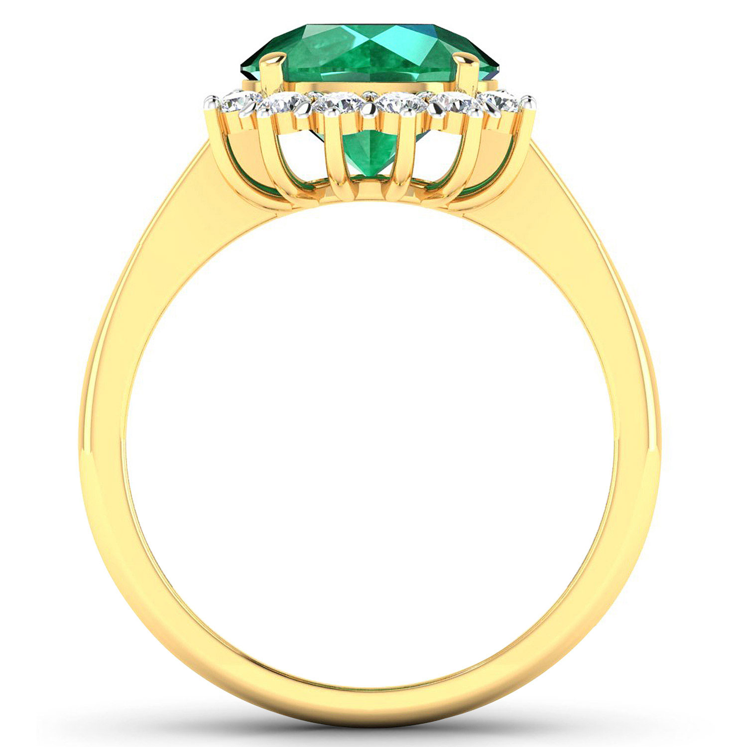 3.18 Carat Genuine Zambian Emerald and White Diamond 14K Yellow Gold Ring