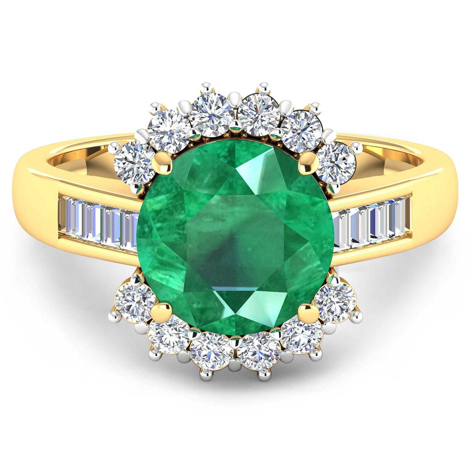 3.18 Carat Genuine Zambian Emerald and White Diamond 14K Yellow Gold Ring