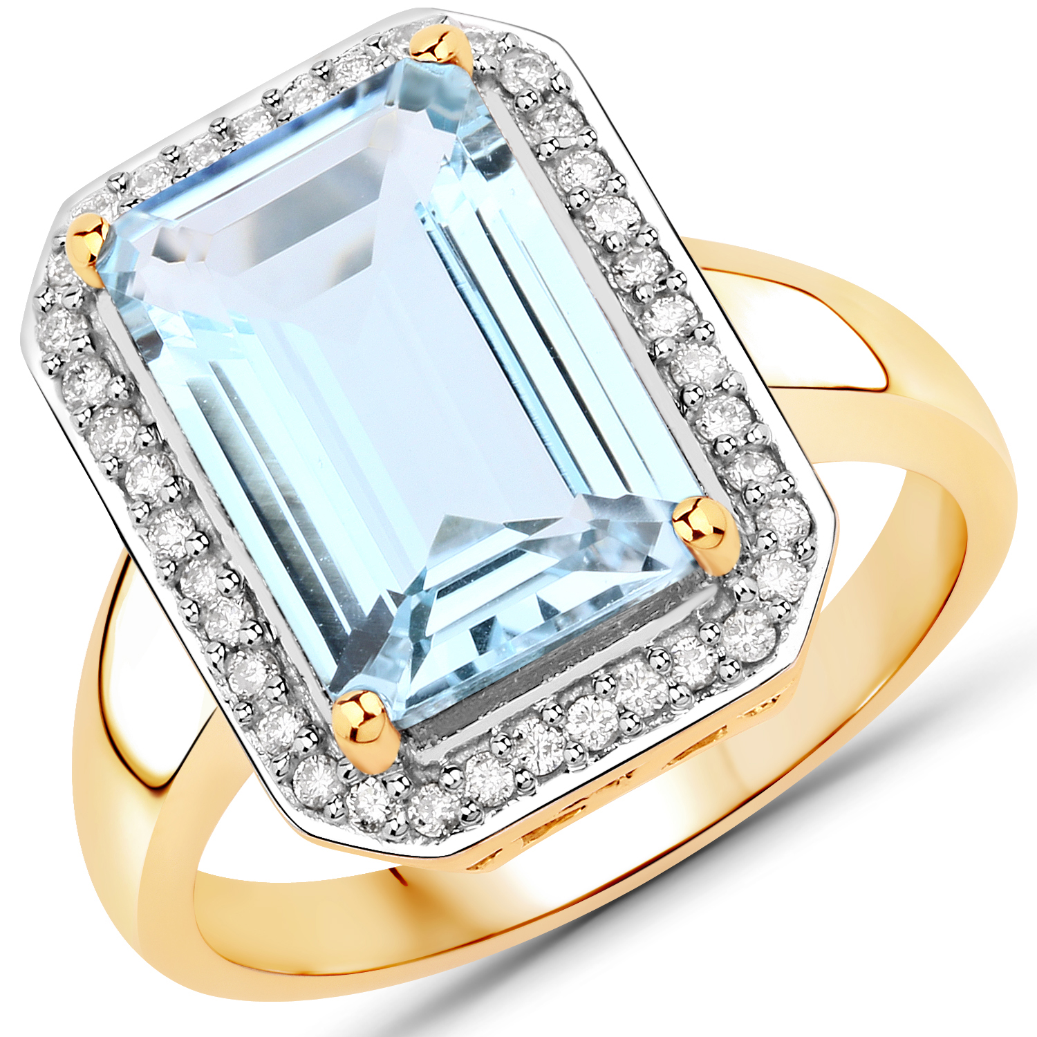 5.17 Carat Genuine Blue Topaz and White Diamond 14K Yellow Gold Ring