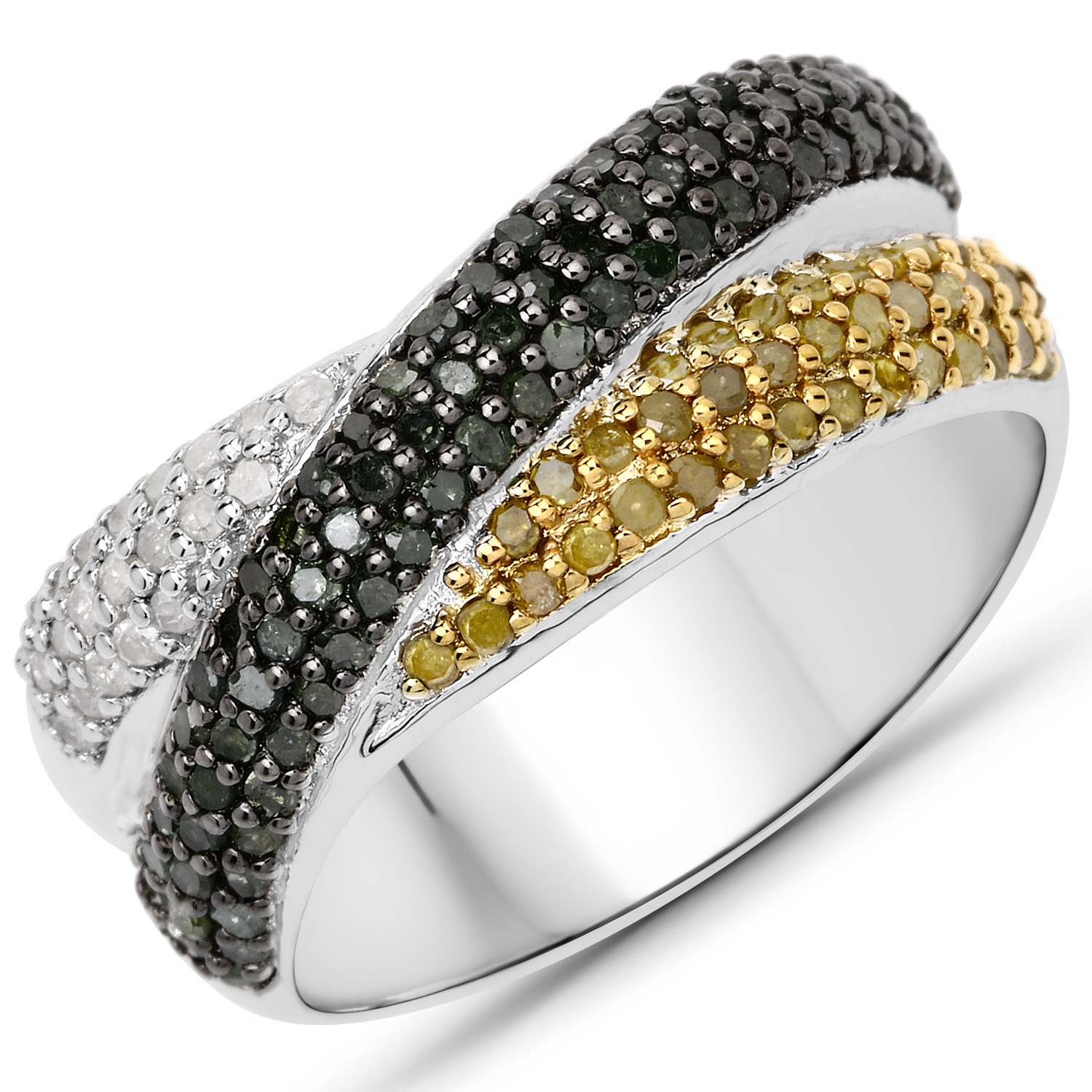 0.74 Carat Genuine Multi Diamond .925 Sterling Silver Ring