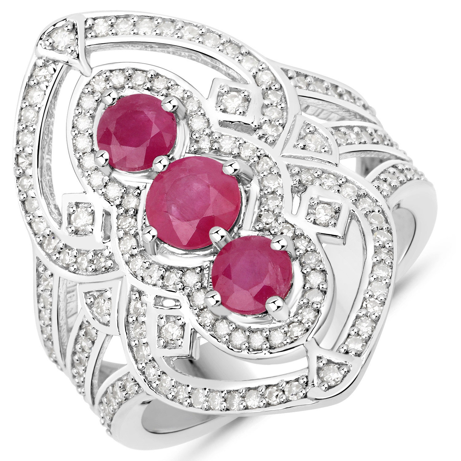 1.68 Carat Genuine Ruby and White Diamond .925 Sterling Silver Ring