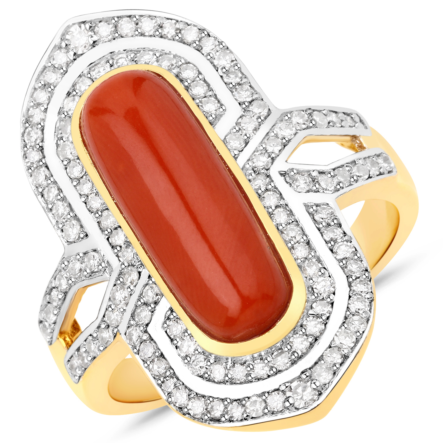 3.78 Carat Genuine Red Coral and White Diamond .925 Sterling Silver Ring
