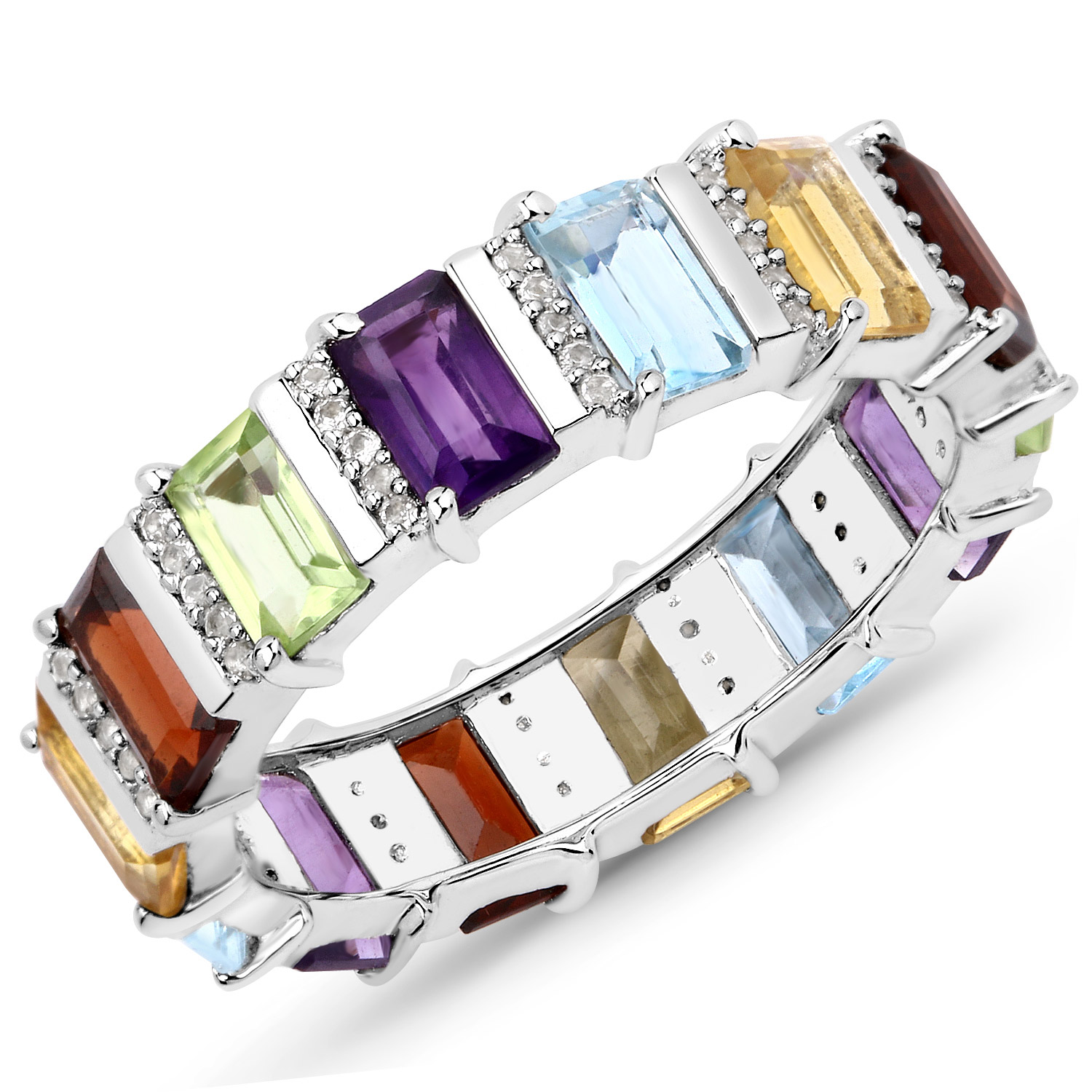 4.31 Carat Genuine Multi Stones .925 Sterling Silver Ring