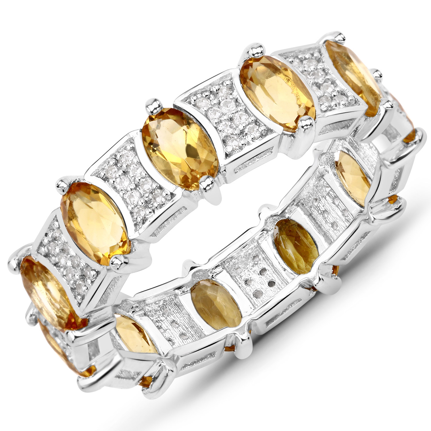 2.55 Carat Genuine Citrine and White Topaz .925 Sterling Silver Ring