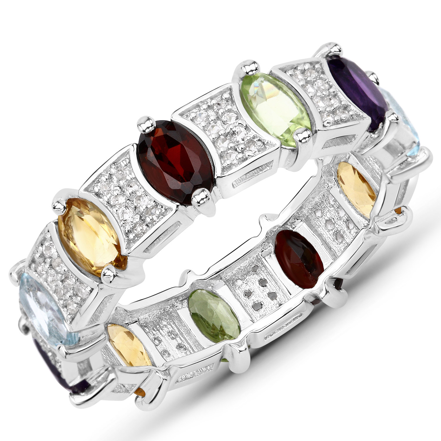 2.83 Carat Genuine Multi Stones .925 Sterling Silver Ring