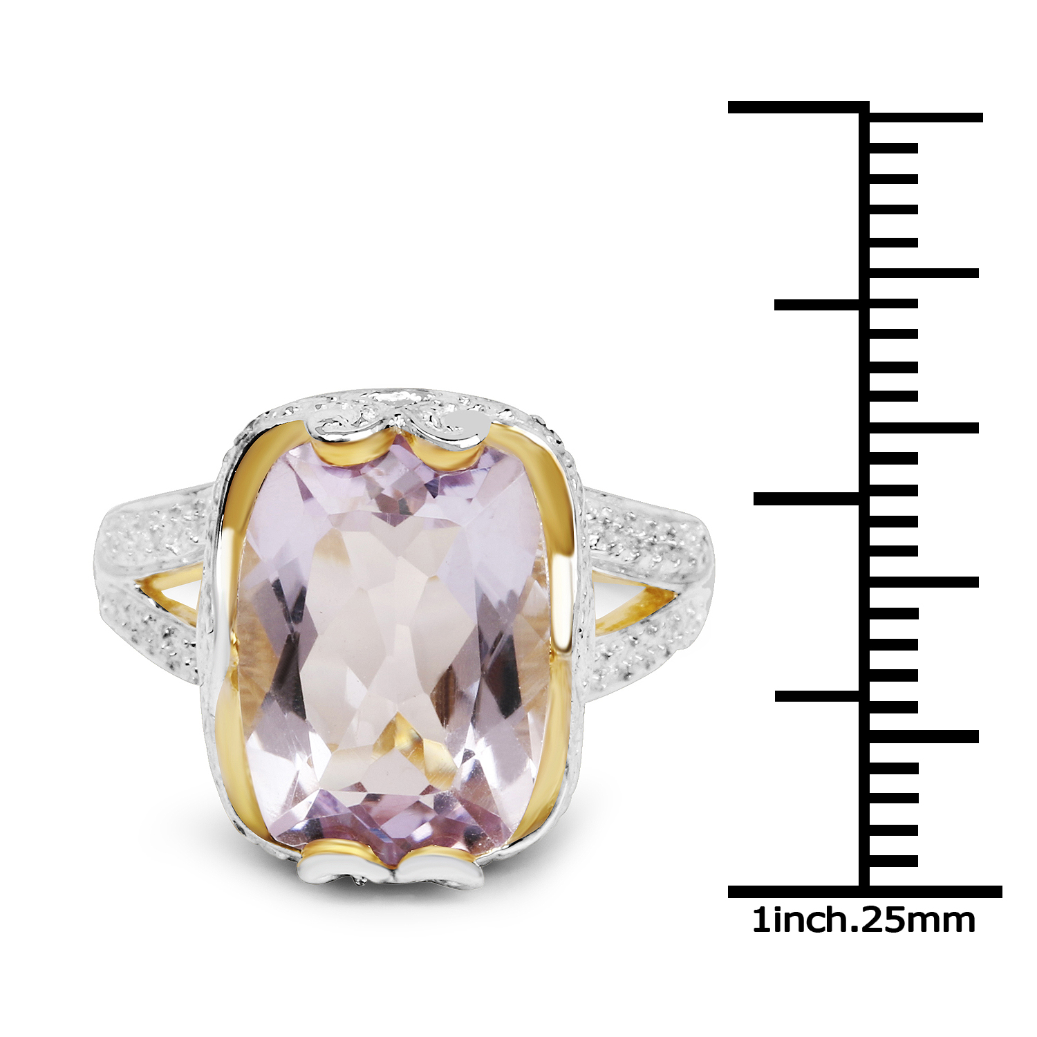 14K Yellow Gold Plated 6.52 Carat Genuine Pink Amethyst & White Topaz .925 Sterling Silver Ring
