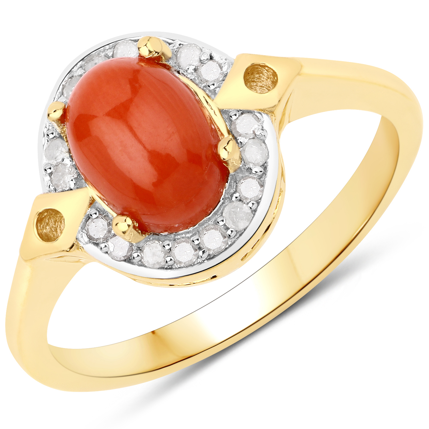 1.47 Carat Genuine Coral and White Diamond .925 Sterling Silver Ring