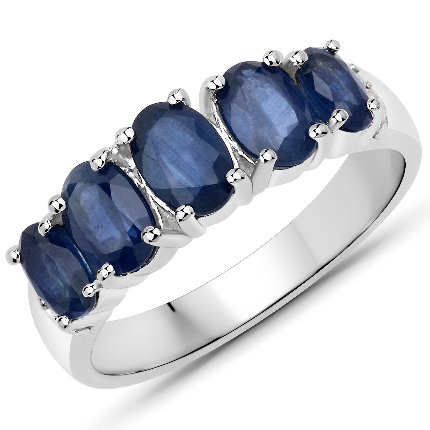 1.92 Carat Genuine Blue Sapphire and White Topaz .925 Sterling Silver Ring
