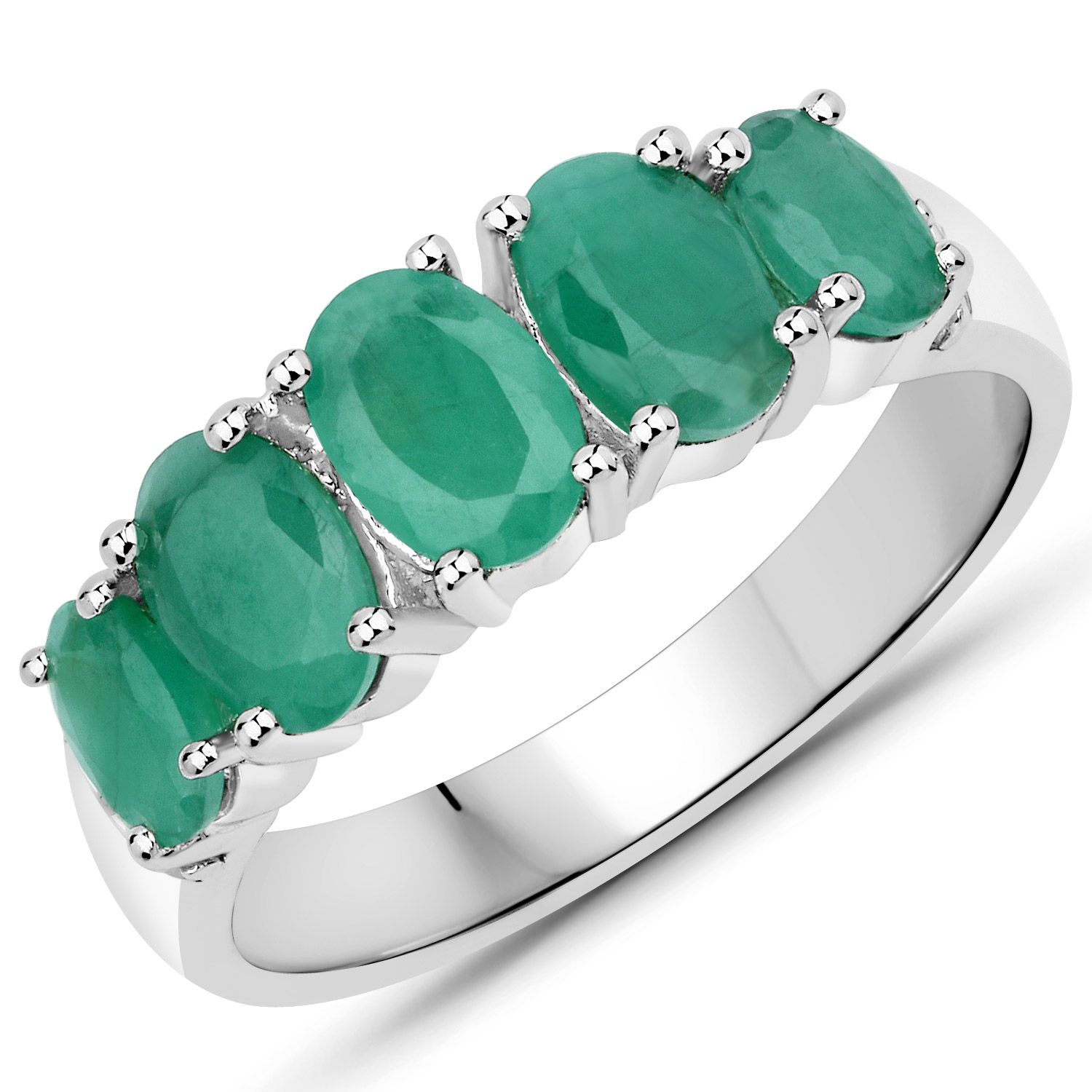 1.76 Carat Genuine Emerald and White Topaz .925 Sterling Silver Ring