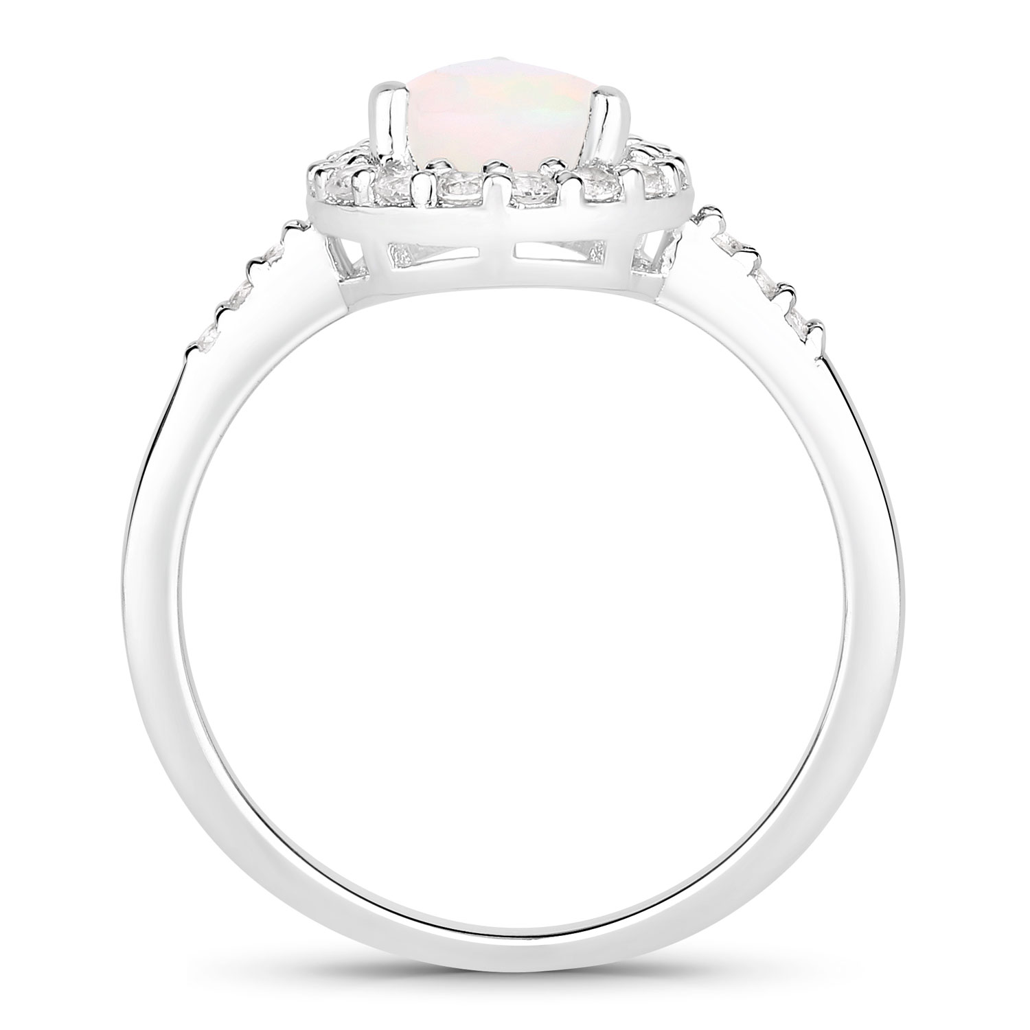 1.09 Carat Genuine Ethiopian Opal and Created White Sapphire .925 Sterling Silver Ring