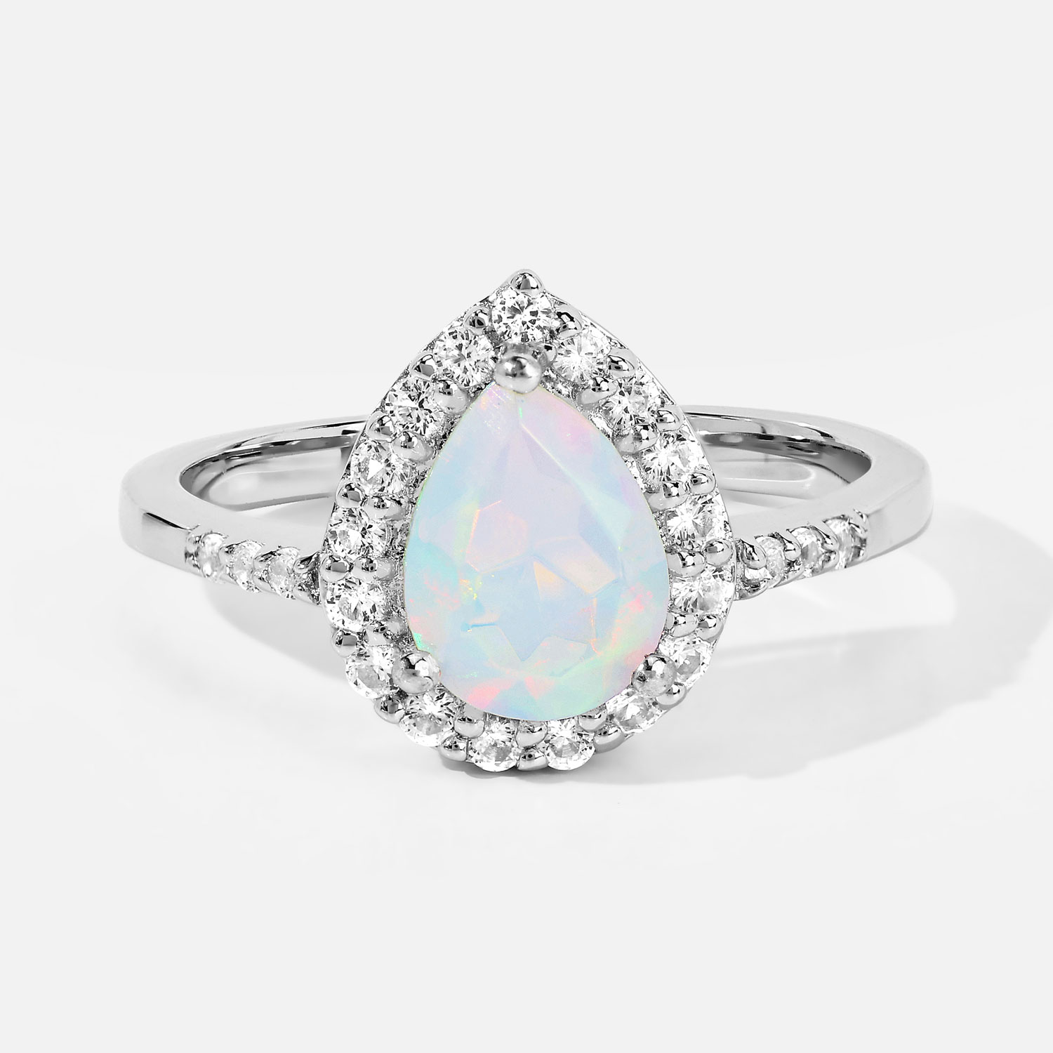 1.09 Carat Genuine Ethiopian Opal and Created White Sapphire .925 Sterling Silver Ring