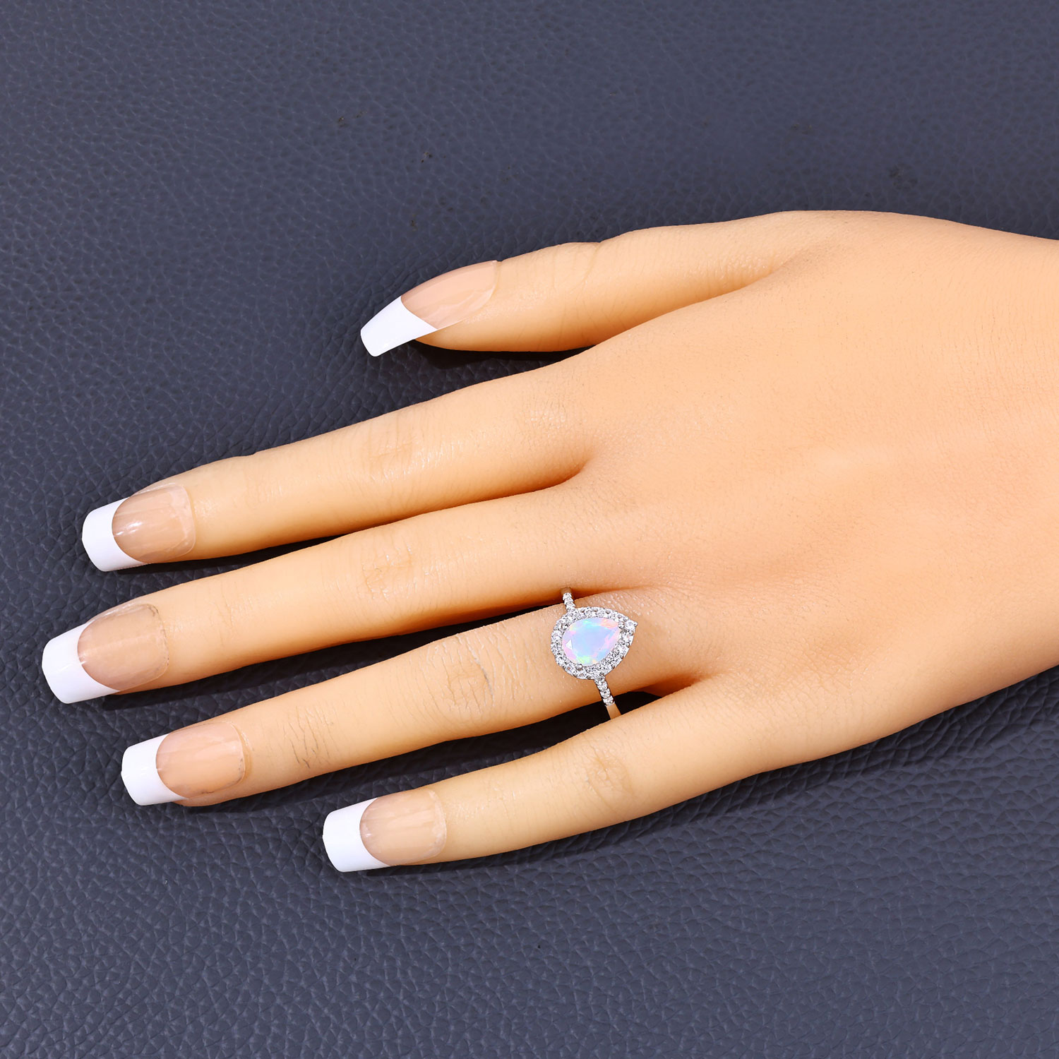 1.09 Carat Genuine Ethiopian Opal and Created White Sapphire .925 Sterling Silver Ring