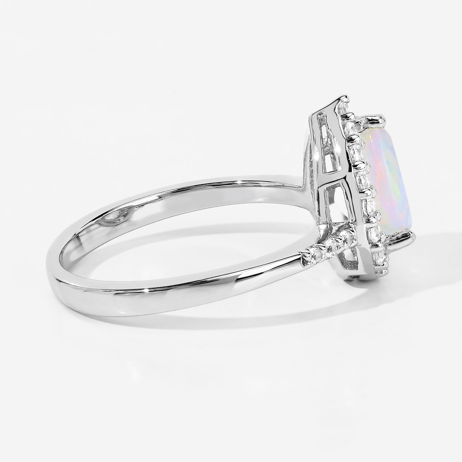 1.09 Carat Genuine Ethiopian Opal and Created White Sapphire .925 Sterling Silver Ring