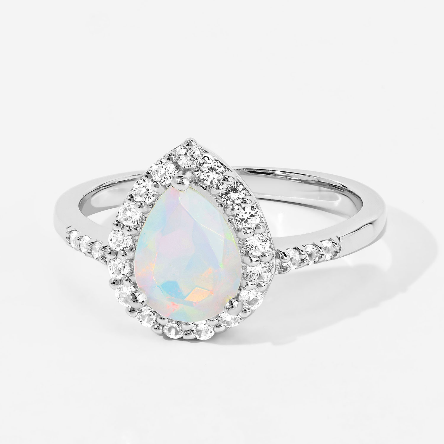 1.09 Carat Genuine Ethiopian Opal and Created White Sapphire .925 Sterling Silver Ring