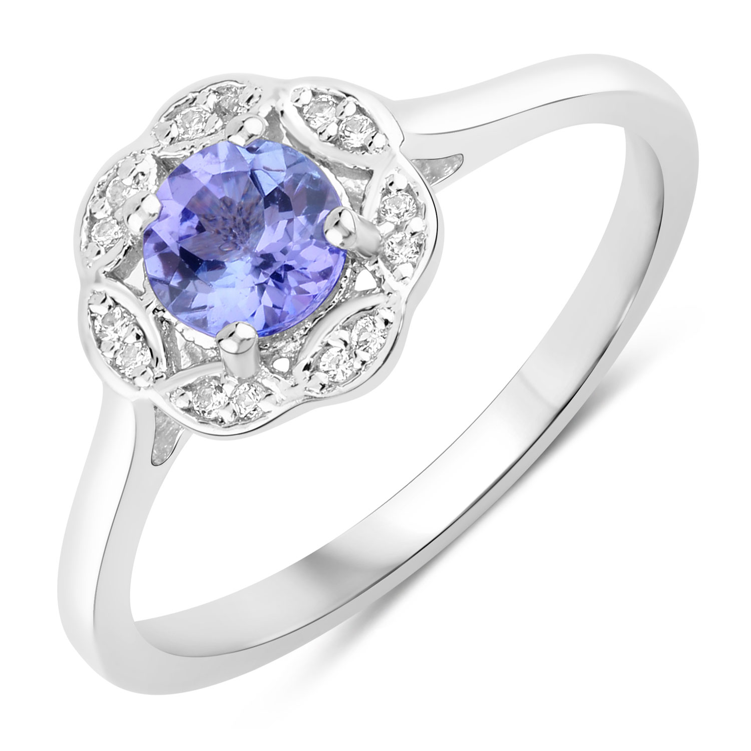0.53 Carat Genuine Tanzanite and Created White Sapphire .925 Sterling Silver Ring