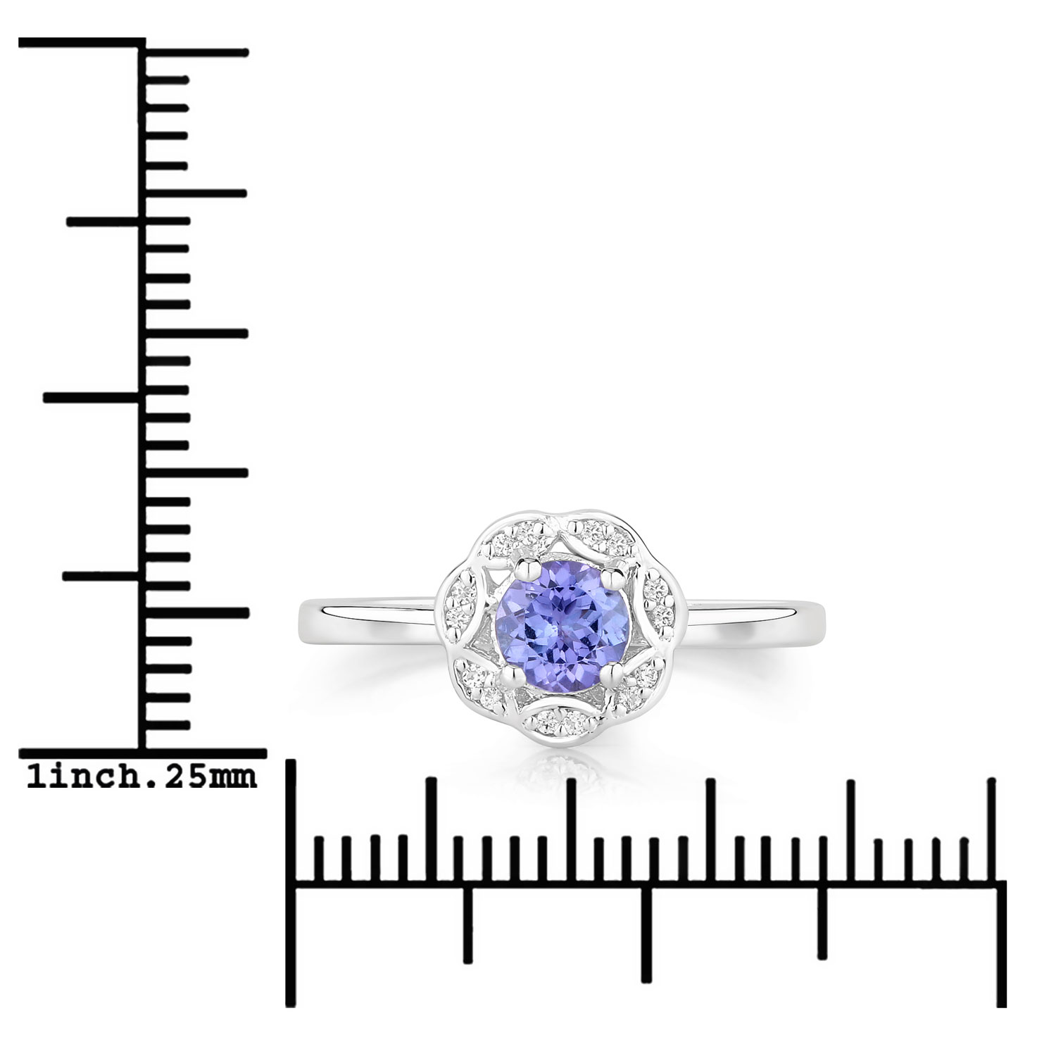 0.53 Carat Genuine Tanzanite and Created White Sapphire .925 Sterling Silver Ring