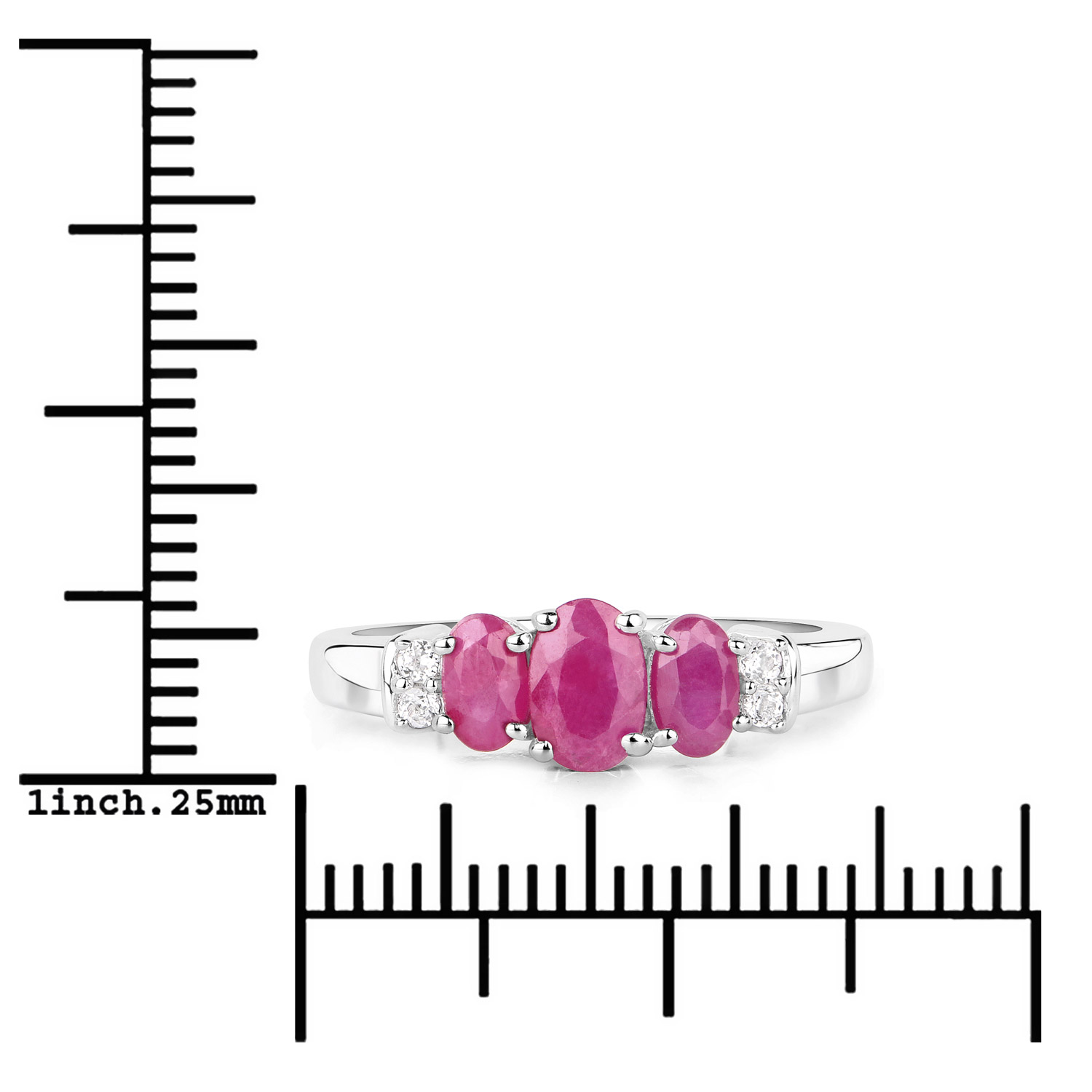 1.15 Carat Genuine Johnson Ruby and White Topaz .925 Sterling Silver Ring