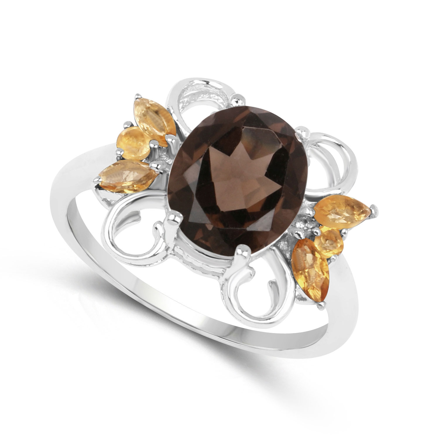 2.80 Carat Genuine Smoky Quartz and Citrine .925 Sterling Silver Ring