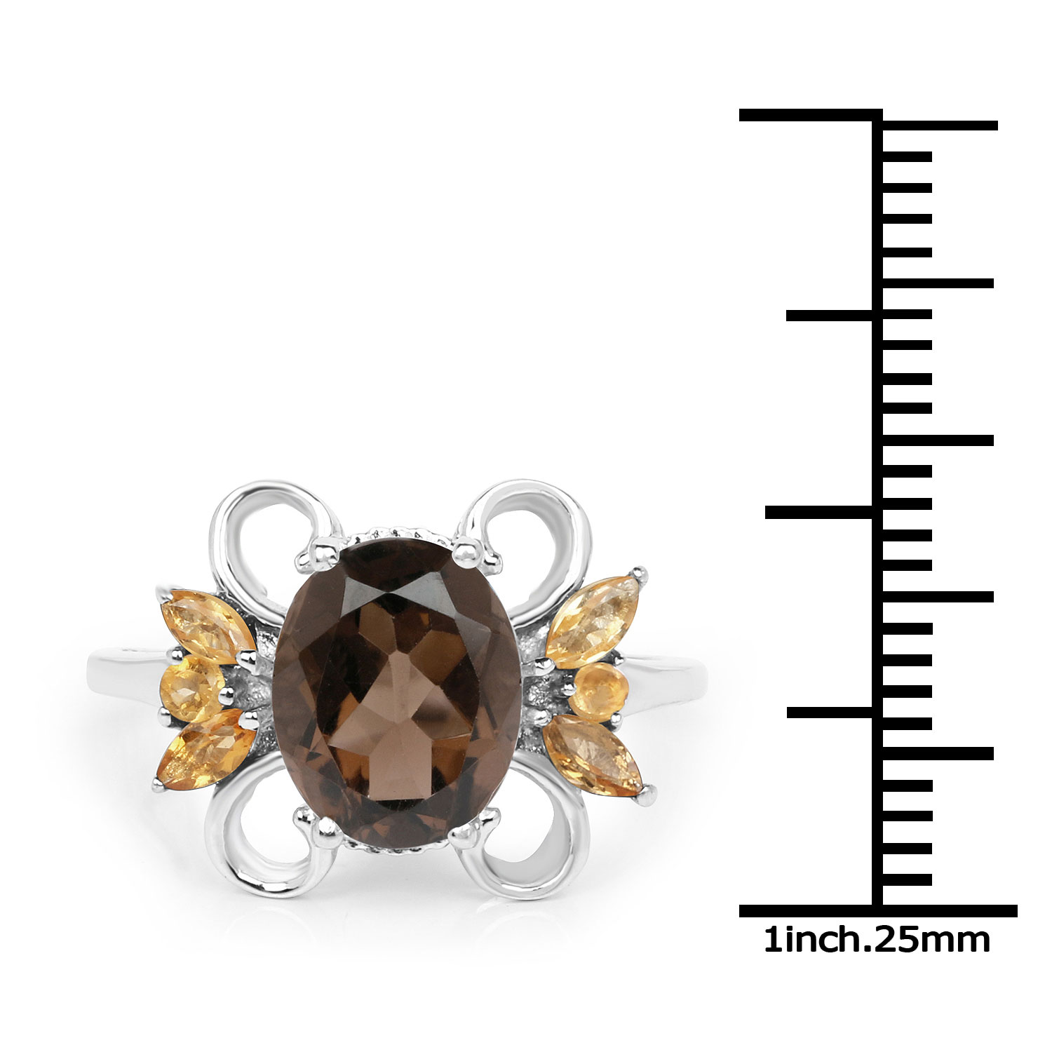 2.80 Carat Genuine Smoky Quartz and Citrine .925 Sterling Silver Ring