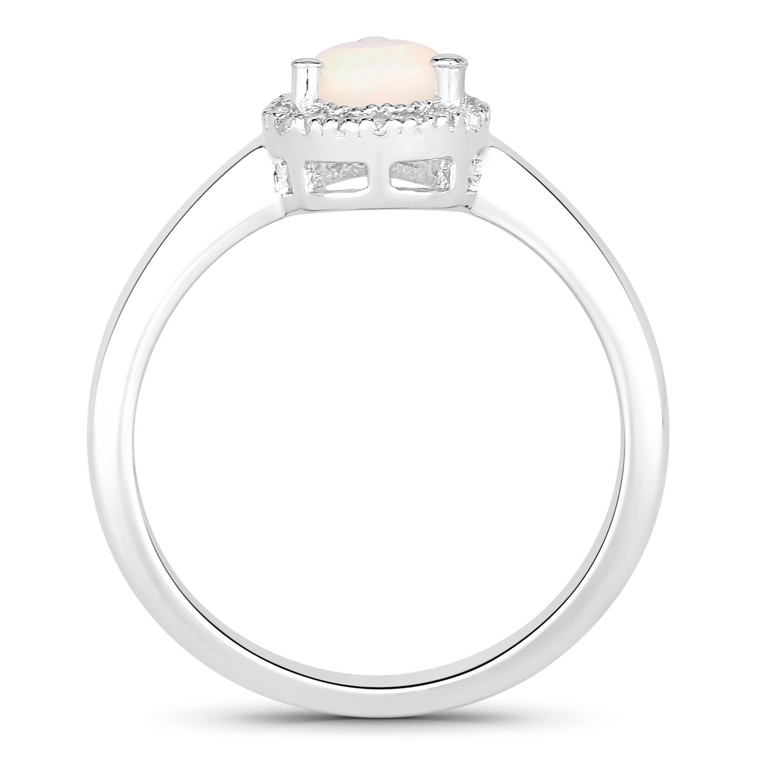 0.56 Carat Genuine Ethiopian Opal and Created White Sapphire .925 Sterling Silver Ring