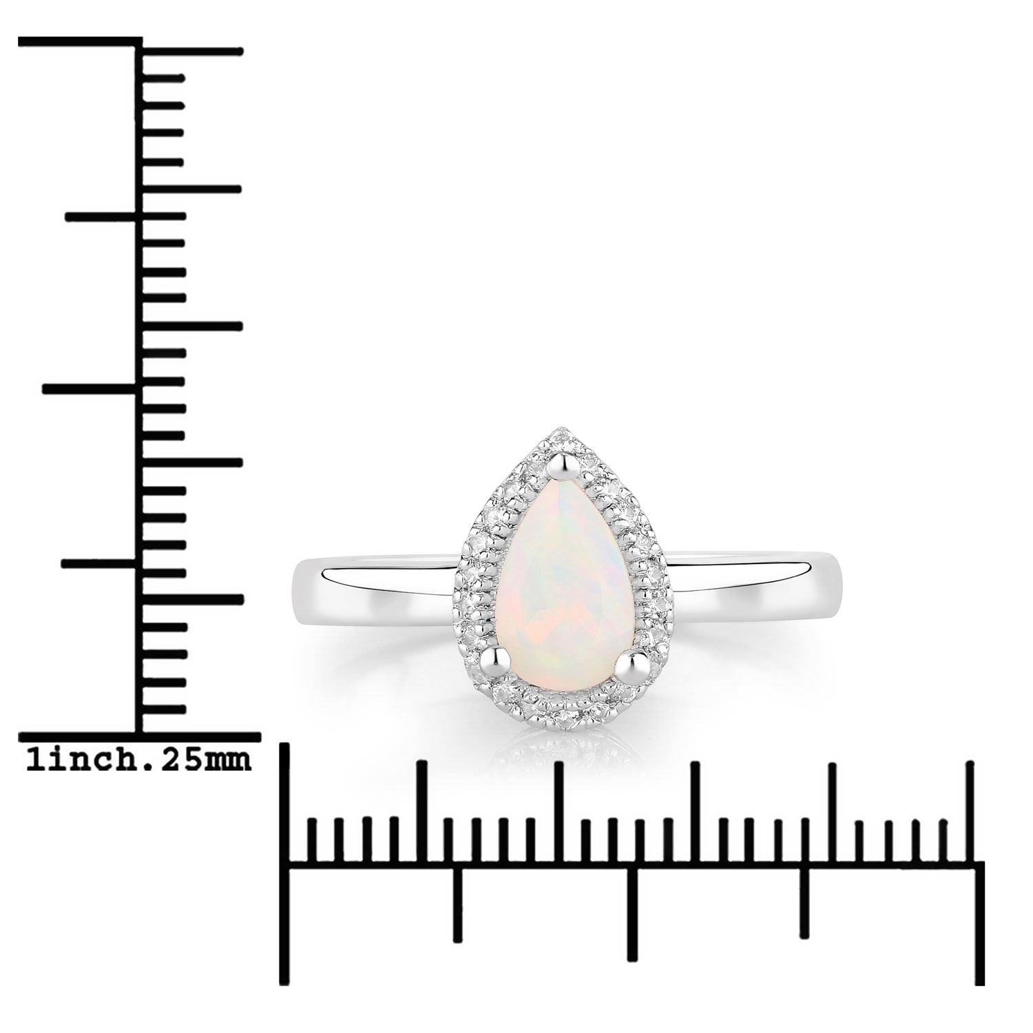 0.56 Carat Genuine Ethiopian Opal and Created White Sapphire .925 Sterling Silver Ring