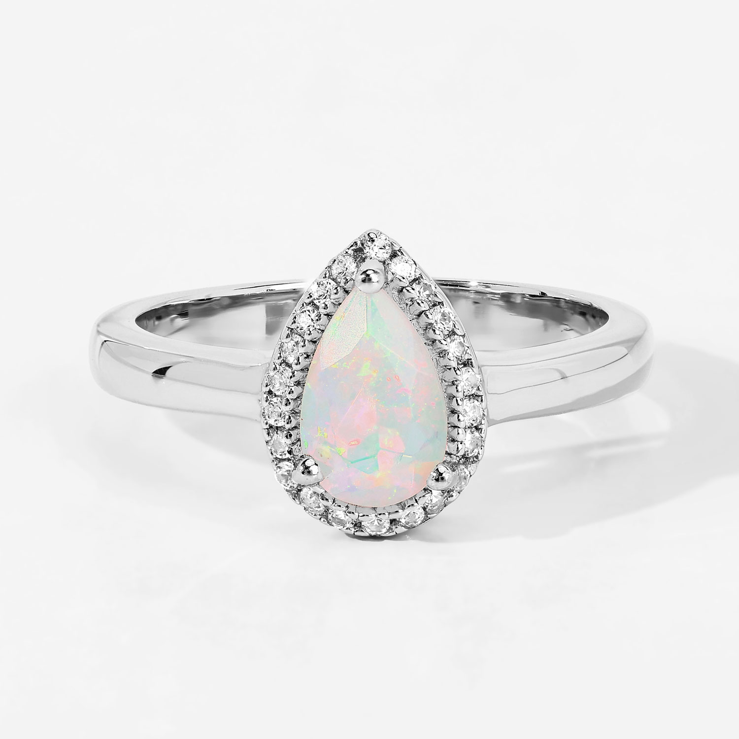 0.56 Carat Genuine Ethiopian Opal and Created White Sapphire .925 Sterling Silver Ring