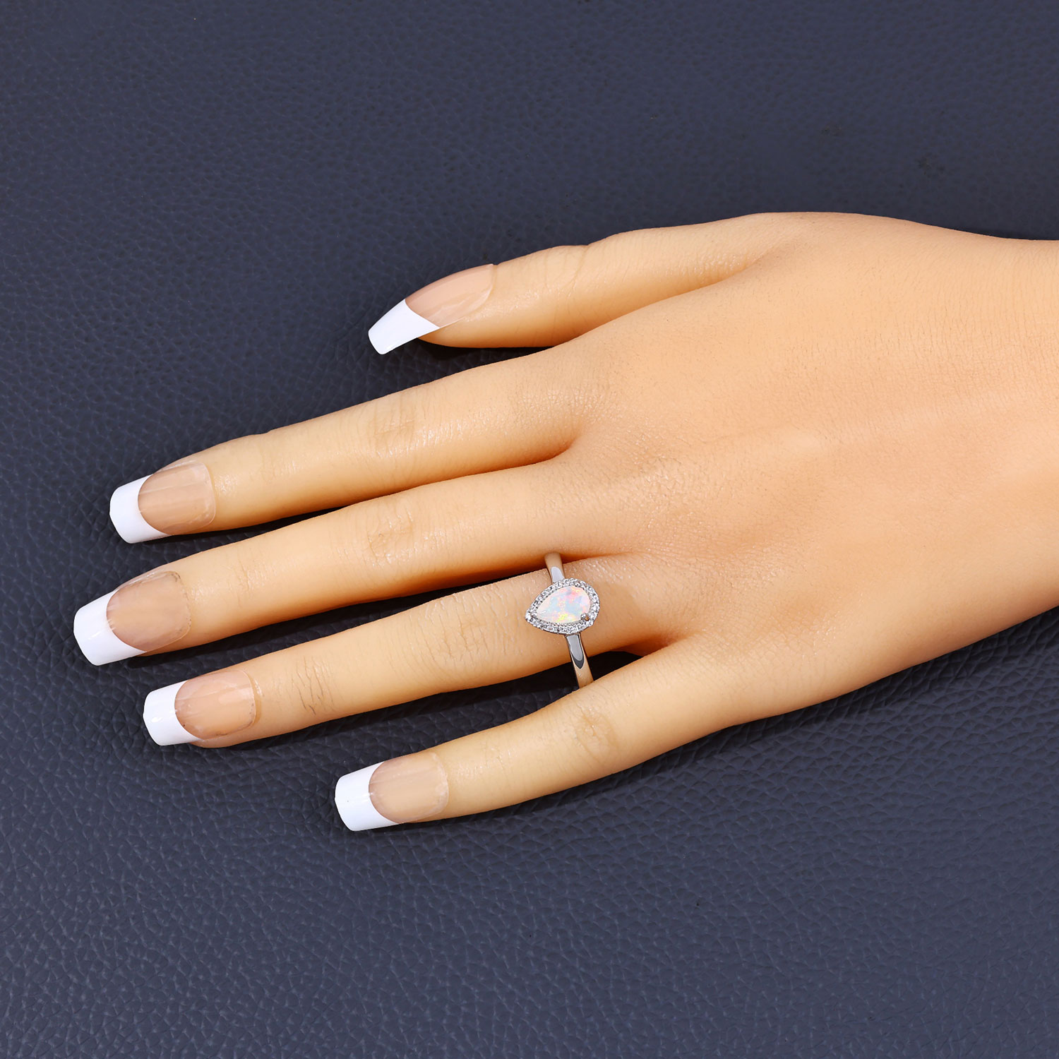 0.56 Carat Genuine Ethiopian Opal and Created White Sapphire .925 Sterling Silver Ring