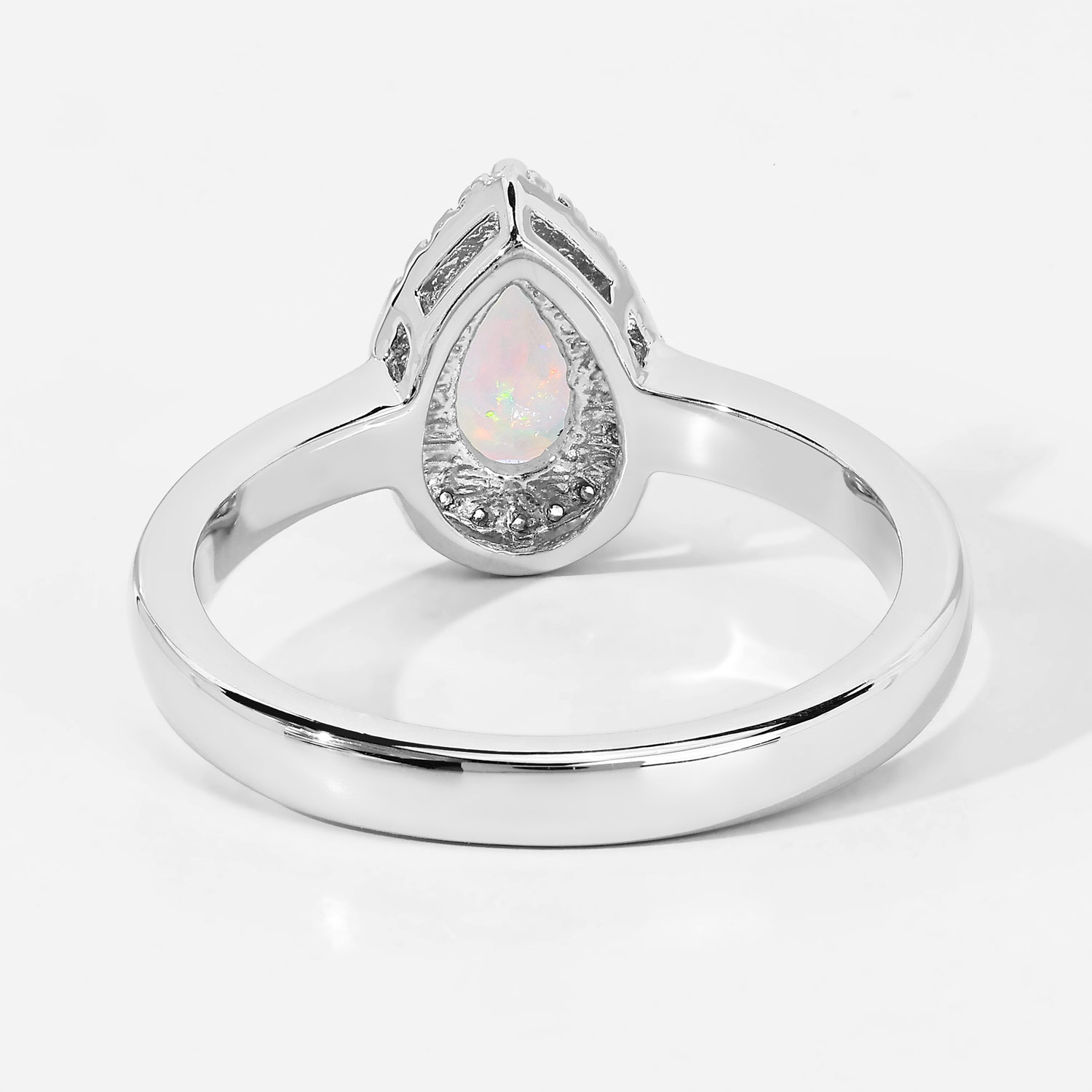 0.56 Carat Genuine Ethiopian Opal and Created White Sapphire .925 Sterling Silver Ring