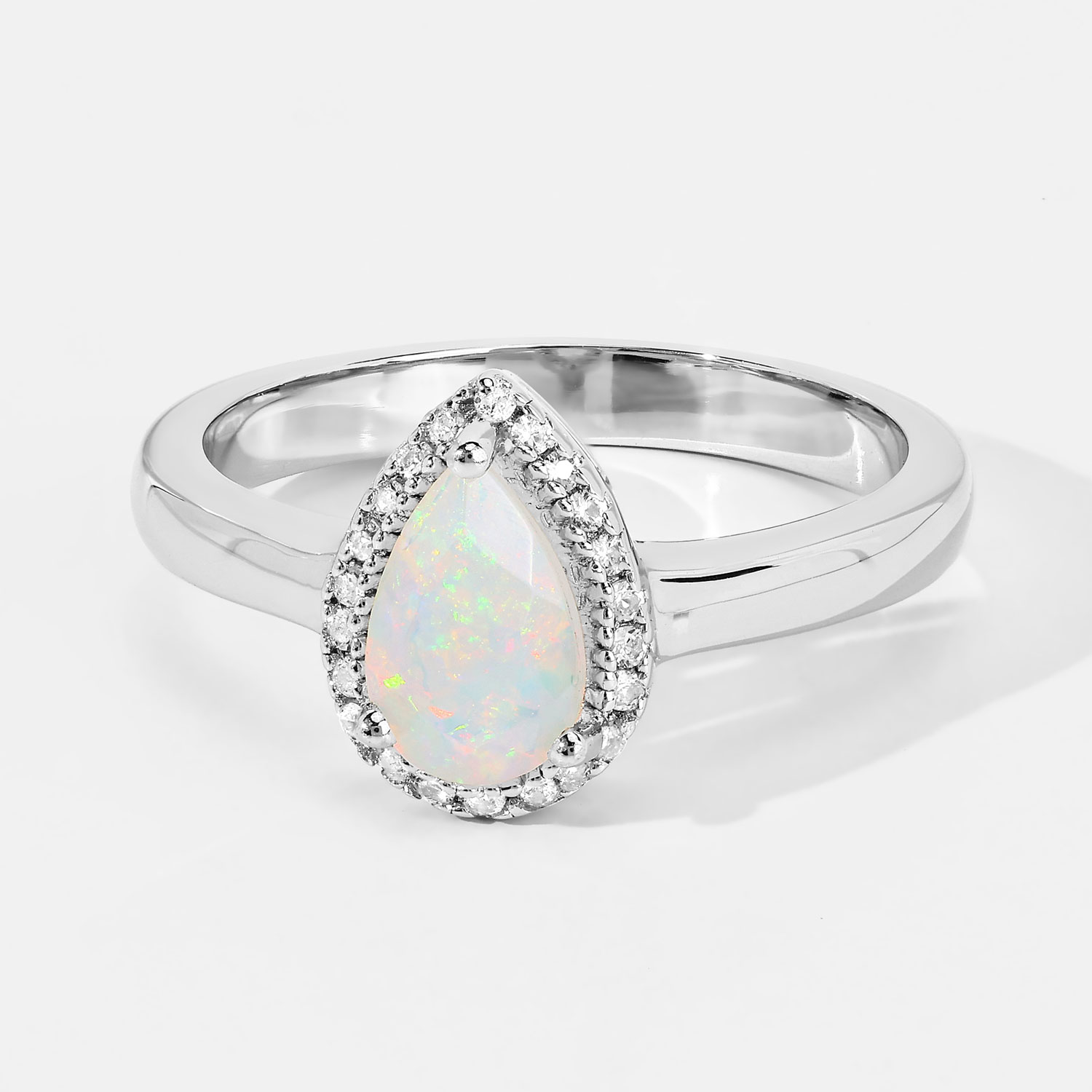 0.56 Carat Genuine Ethiopian Opal and Created White Sapphire .925 Sterling Silver Ring