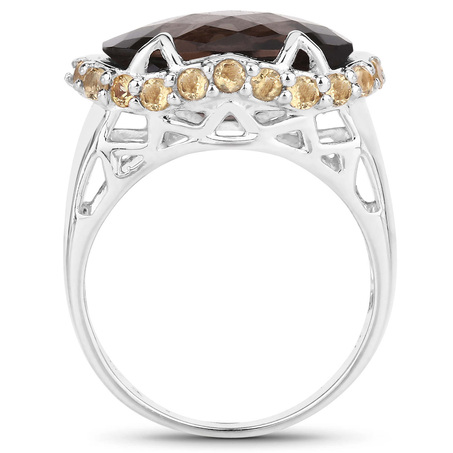 Two Tone Plated 9.58 Carat Genuine Smoky Quartz & Citrine .925 Sterling Silver Ring